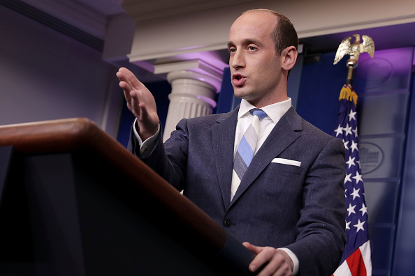 Senior Advisor to the President for Policy Stephen Miller talks to reporters about President Donald Trump's support for creating a 'merit-based immigration system' in the James Brady Press Briefing Room at the White House August 2, 2017 in Washington, DC
