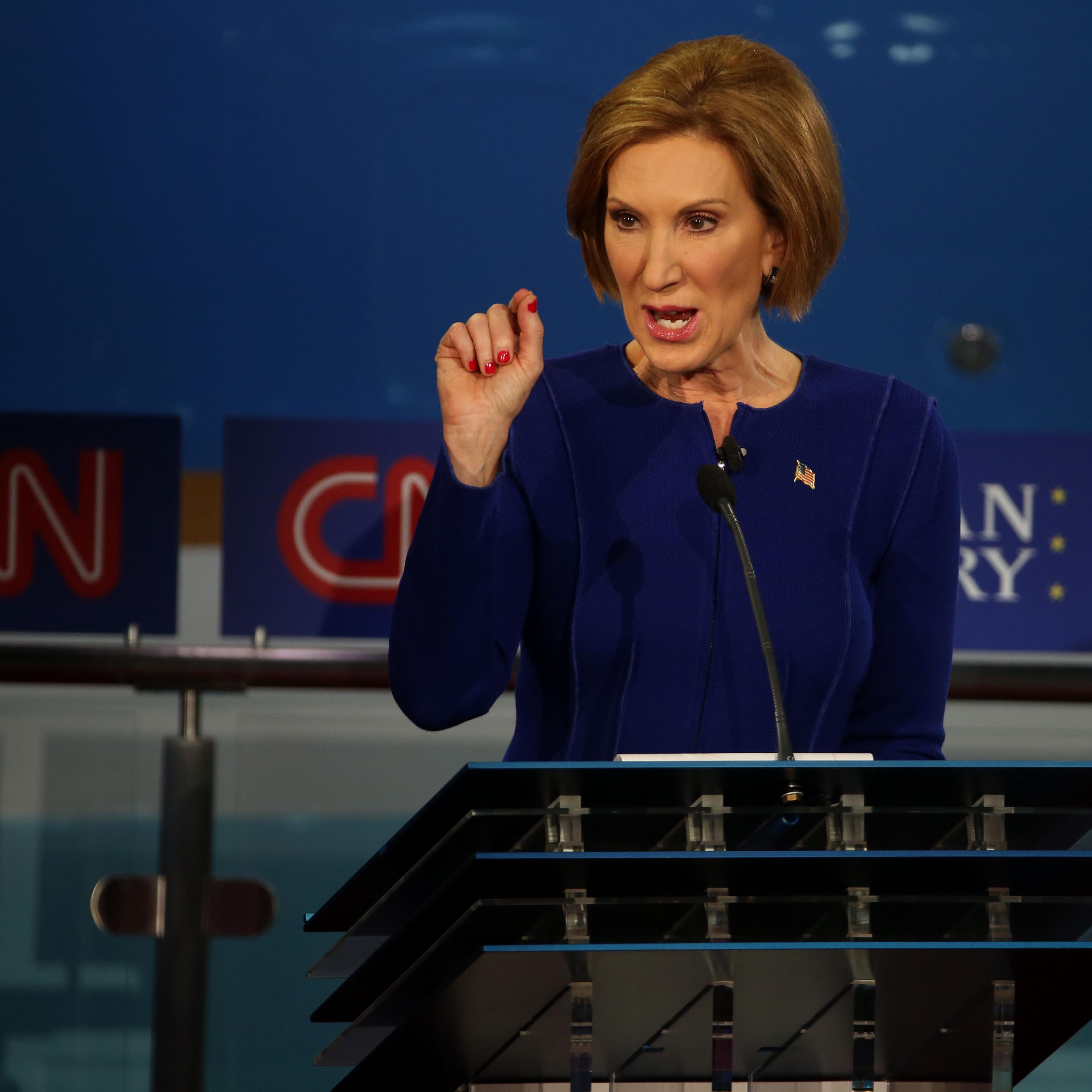 Republican presidential candidate Carly Fiorina takes part in the presidential debates at the Reagan Library in Simi Valley, California on Sept. 16, 2015.