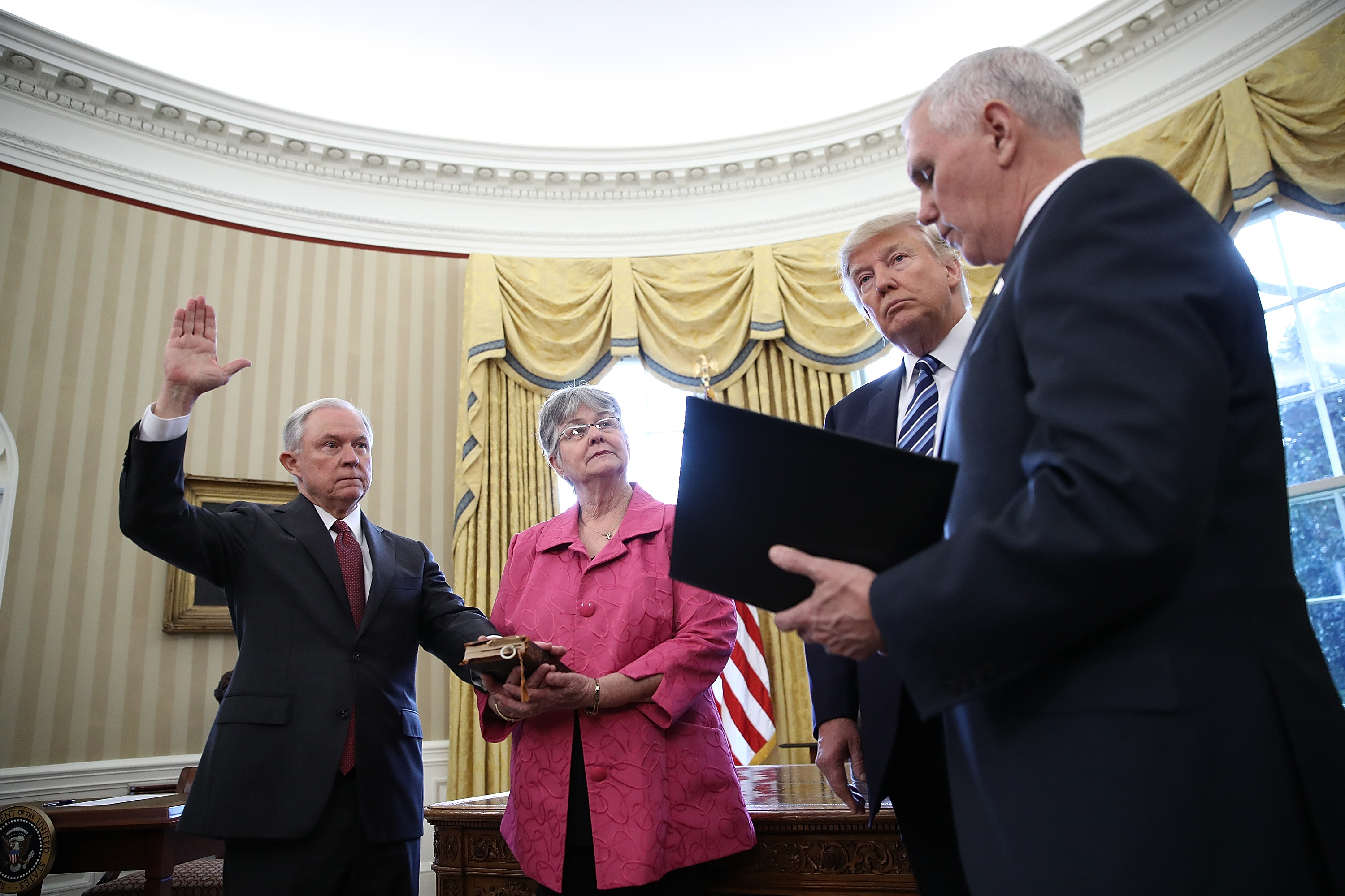 Sen. Jeff Sessions Sworn In As Attorney General At The White House