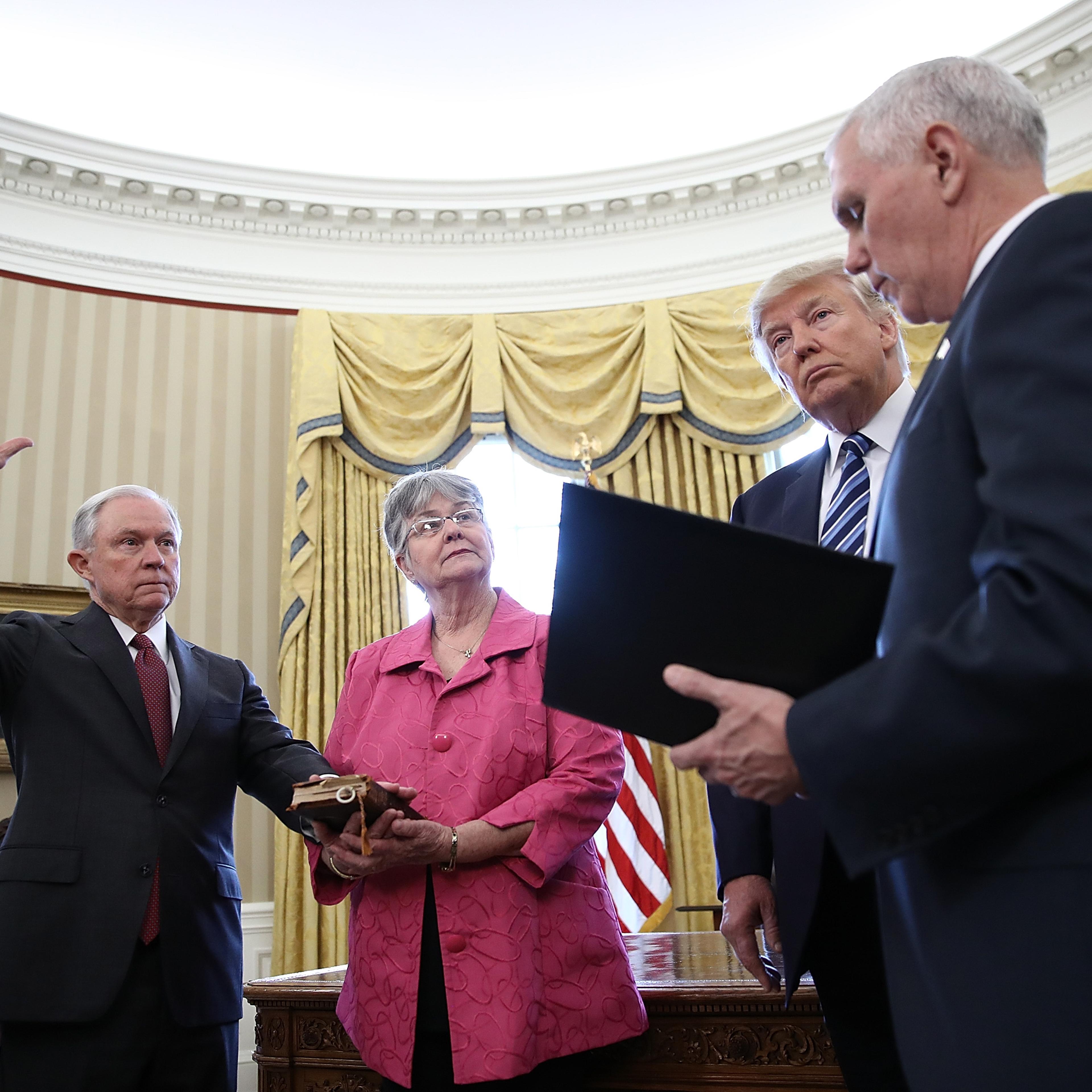 Sen. Jeff Sessions Sworn In As Attorney General At The White House