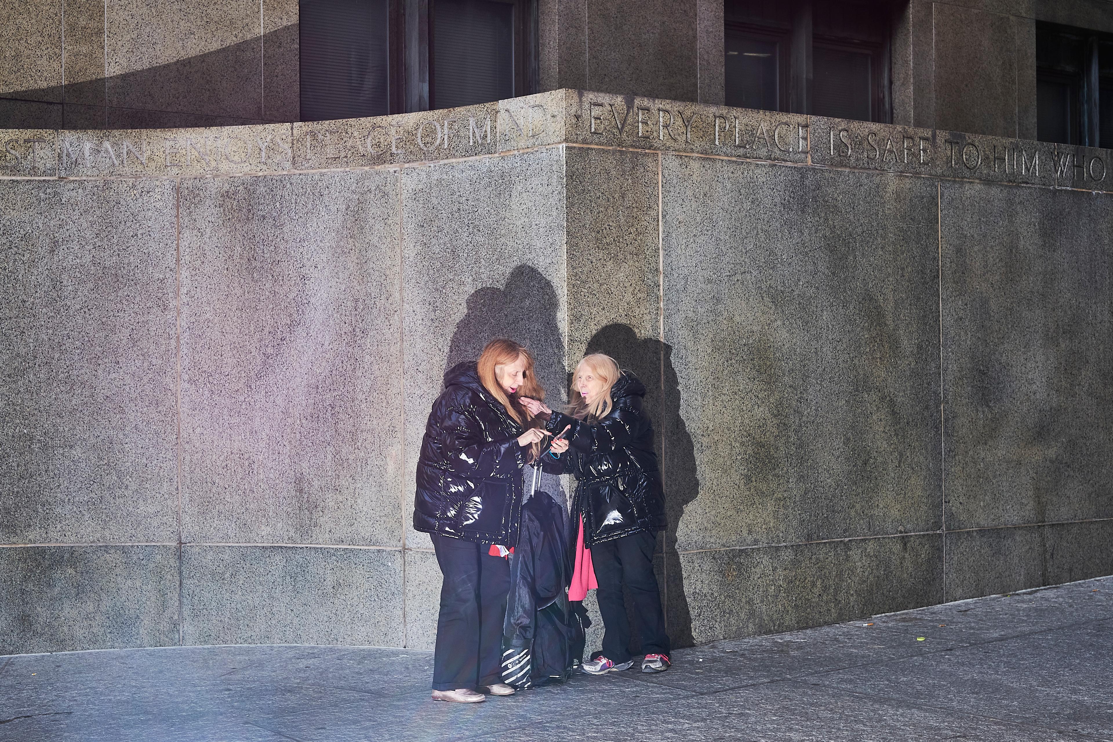 Courtroom sketch artists Andrea and Shirley Shepard during the rape trial of Harvey Weinstein outside of Manhattan Criminal Court in Manhattan, NYC on Wednesday, January 8, 2020.