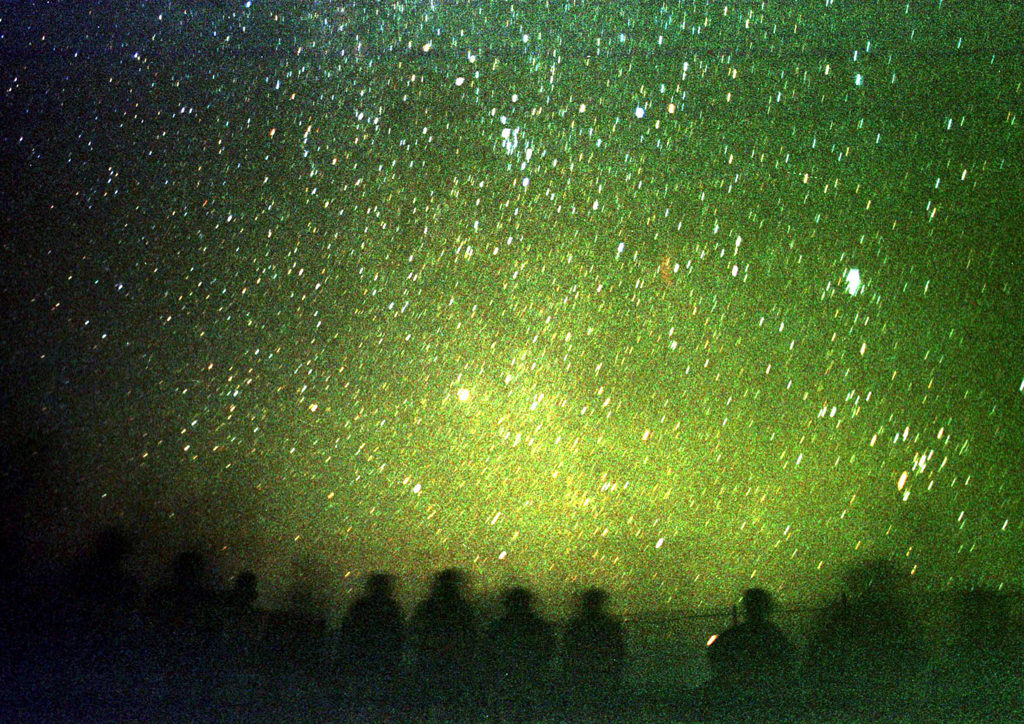 Perseid meteors above the al-Azraq desert, 70 km (45 miles) east of Amman, on Aug. 13, 2002.