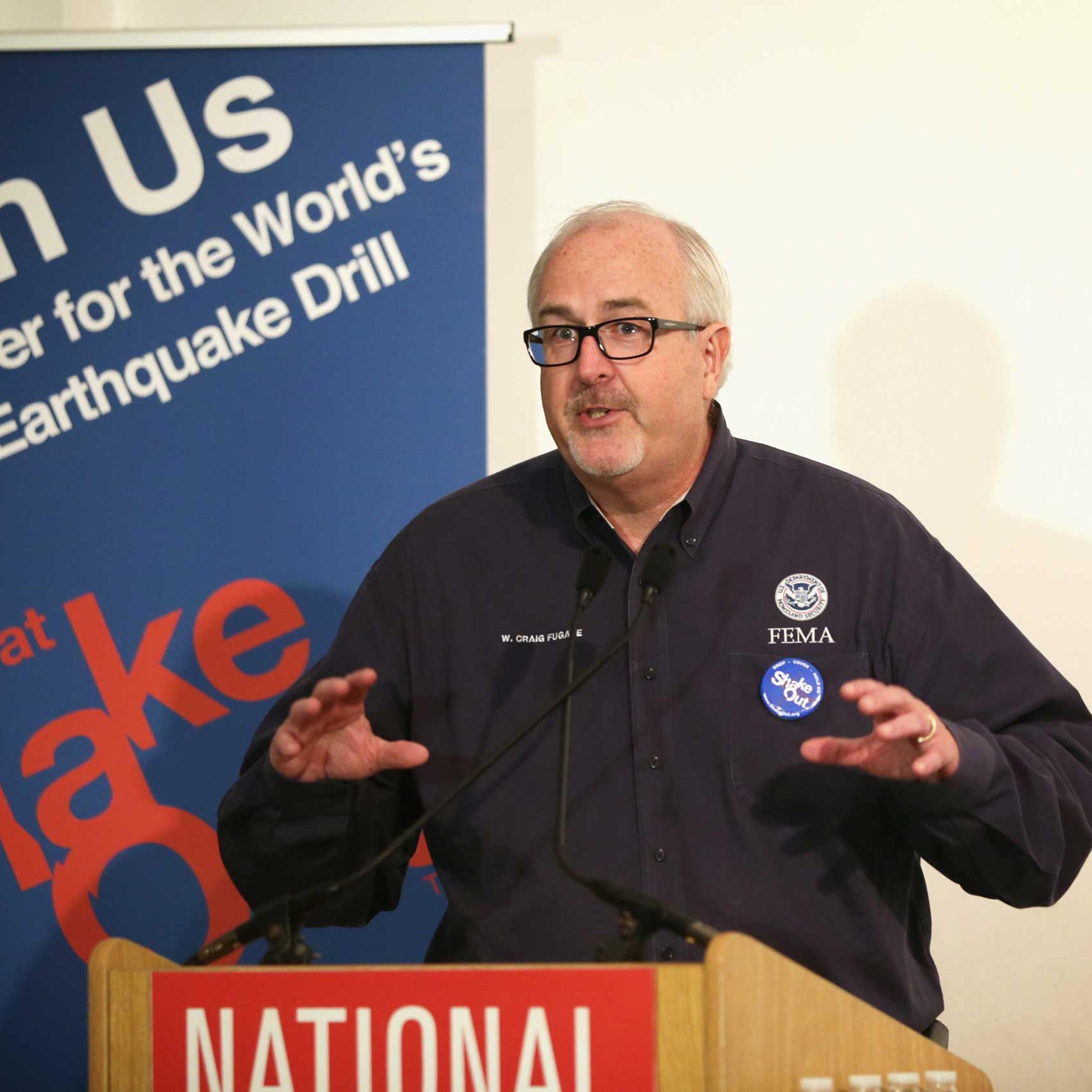 Federal Emergency Management Agency Administrator Craig Fugate speaks during an event on earthquake preparedness Oct. 14, 2014 at the National Building Museum in Washington, DC.