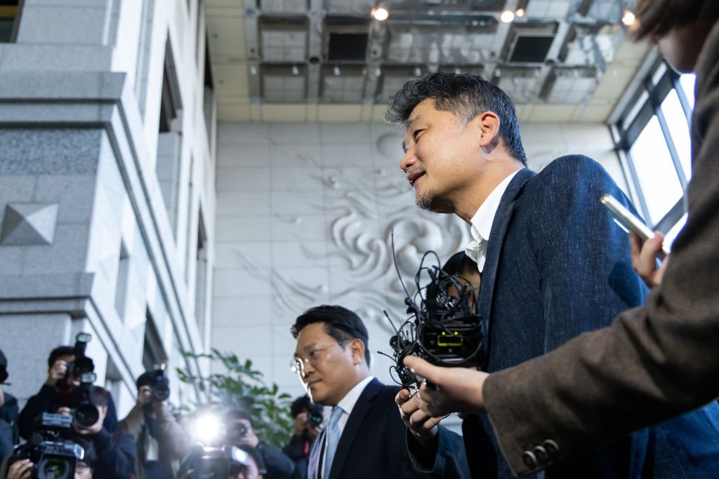 Brian Kim, founder of Kakao Corp., arrives at the Financial Supervisory Service in Seoul, South Korea, on Oct. 23, 2023.