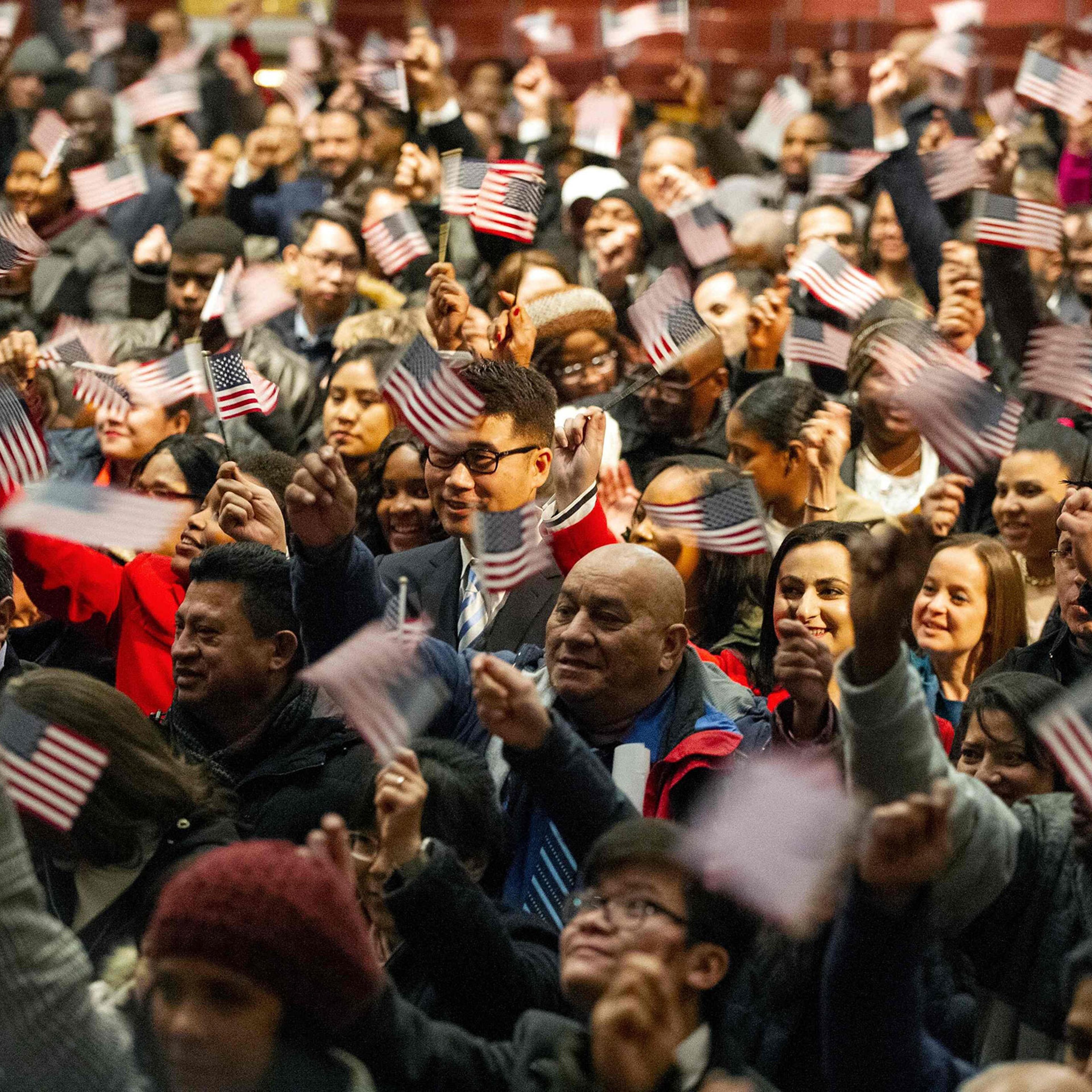 Newly sworn-in U.S. citizens on Jan. 22 in Lowell, Mass.