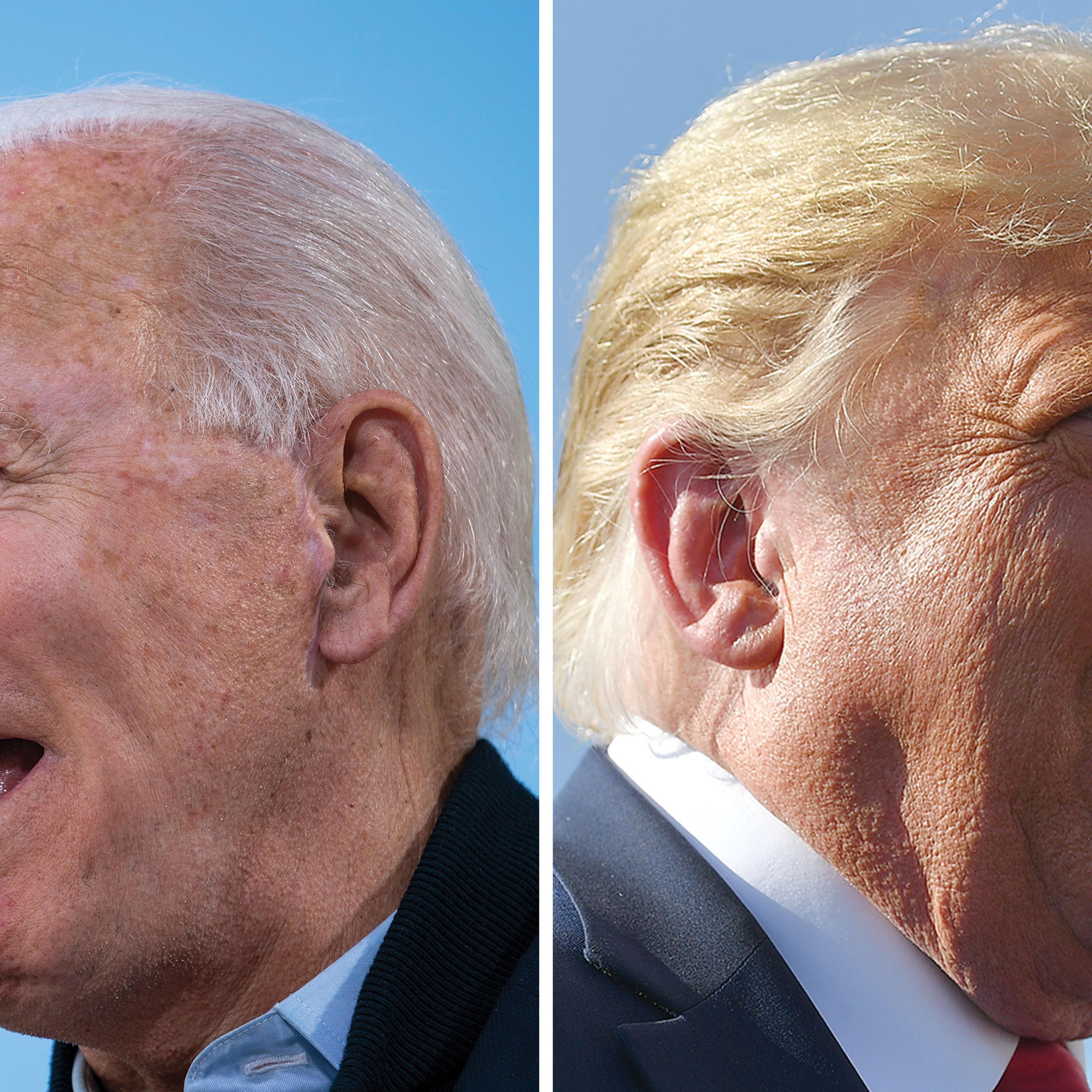 A side by side split photo with Joe Biden on the left and President
