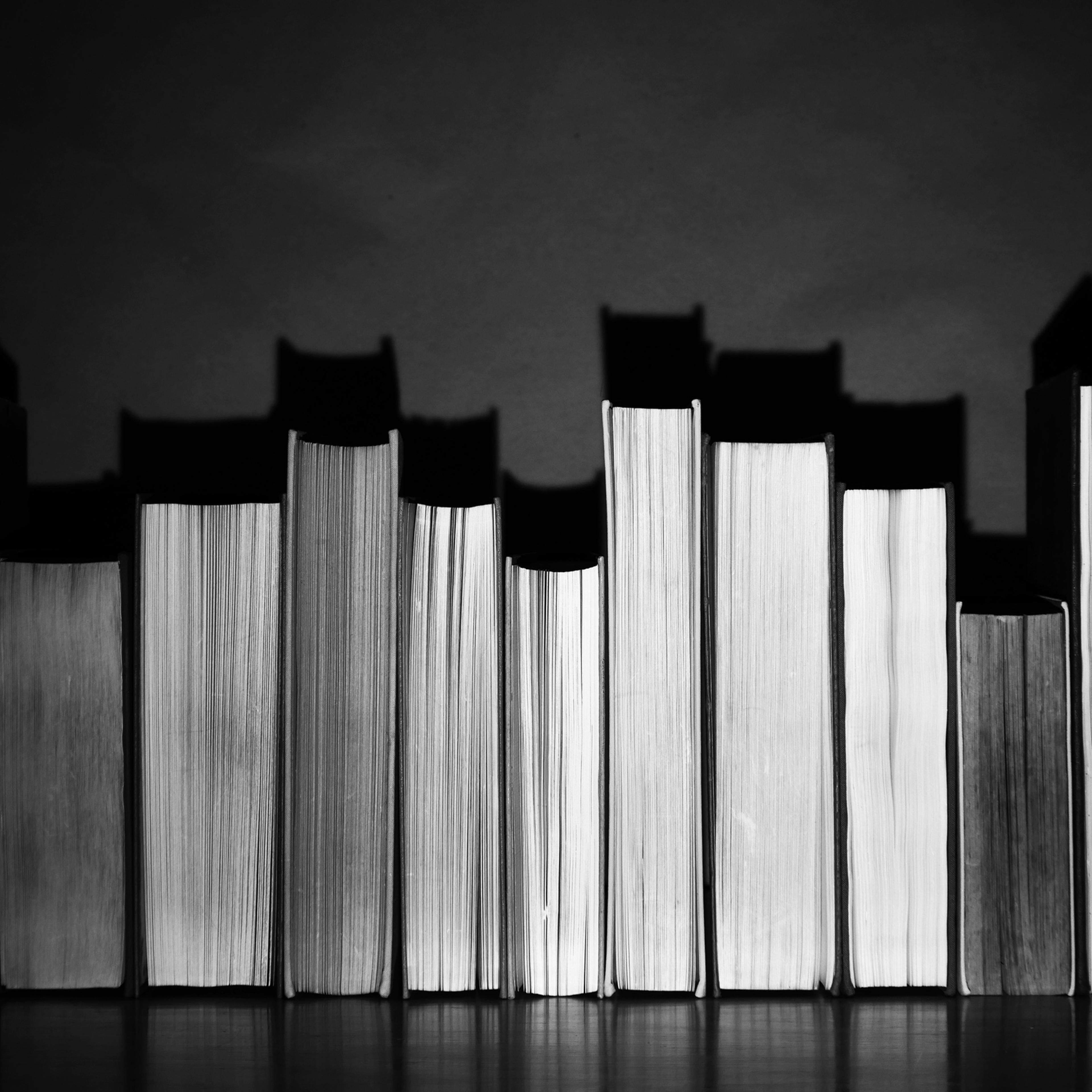 Row of books in black and white