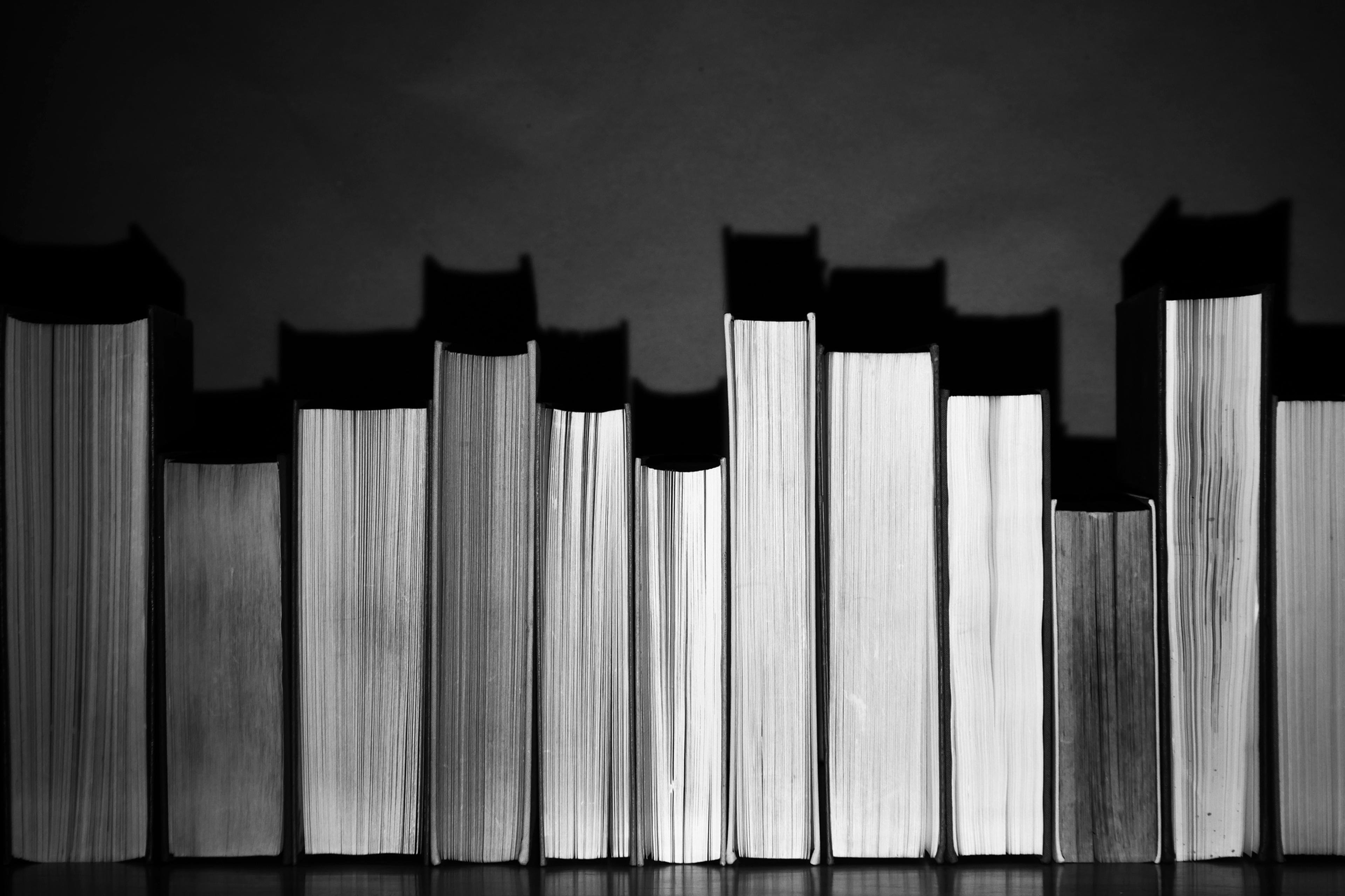 Row of books in black and white