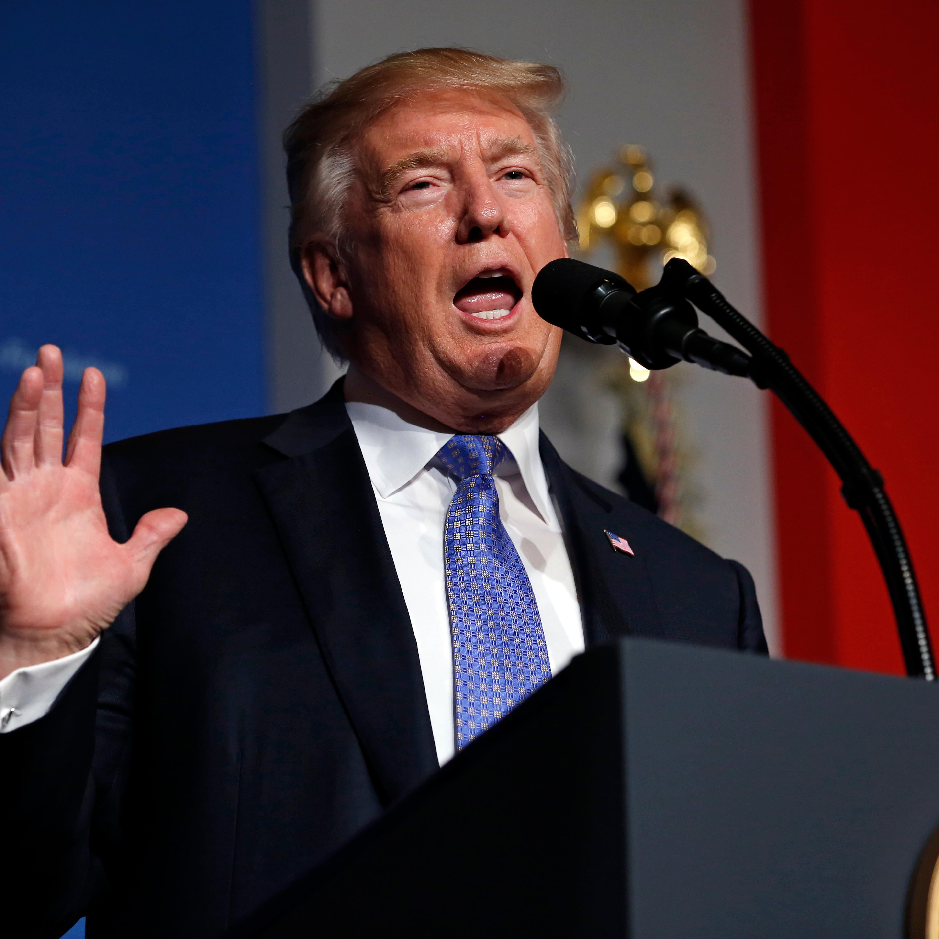 President Donald Trump Speaks At Heritage Foundation Meeting