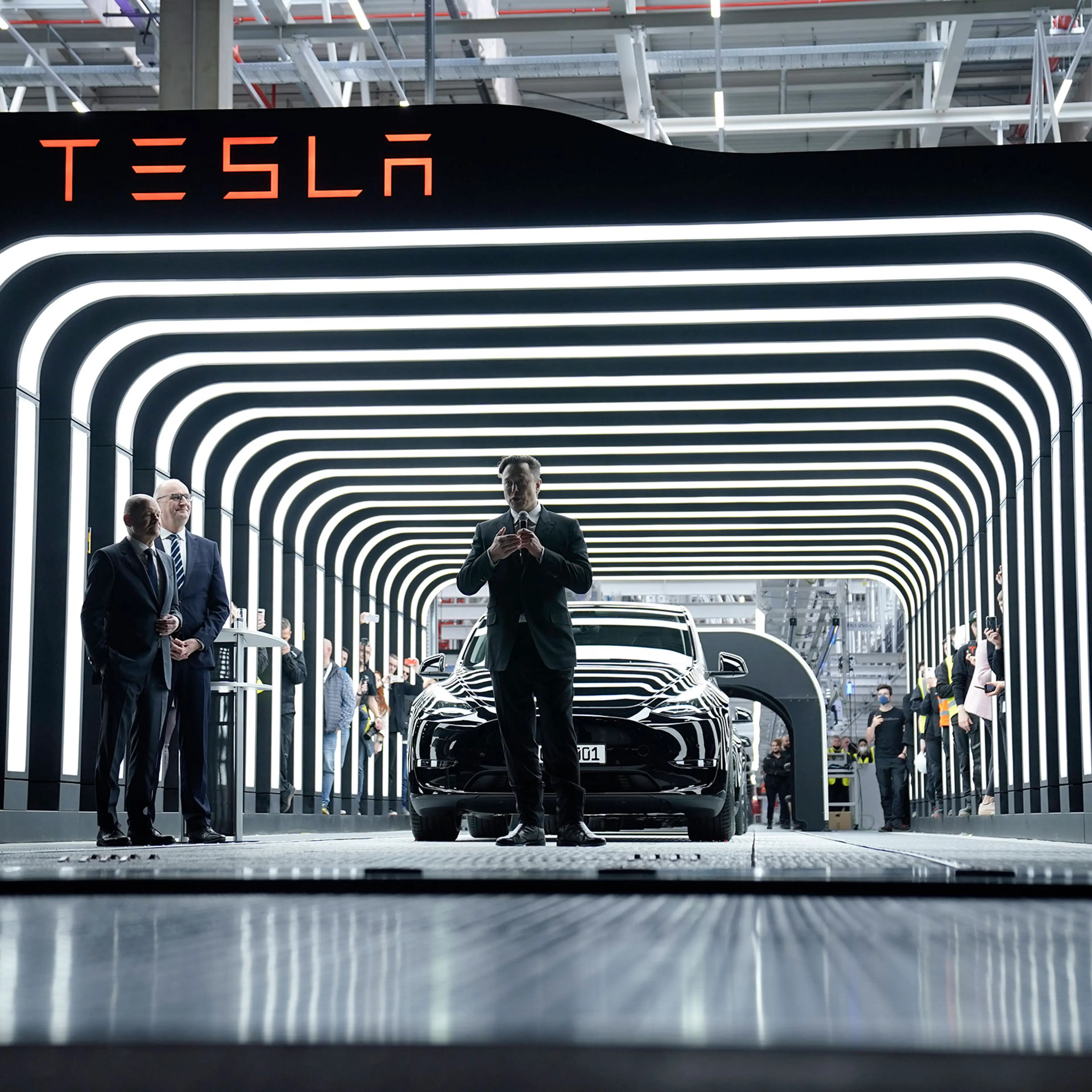 Tesla CEO Elon Musk attends the start of production at Tesla's "Gigafactory" in Gruenheide, Germany, March 22, 2022.