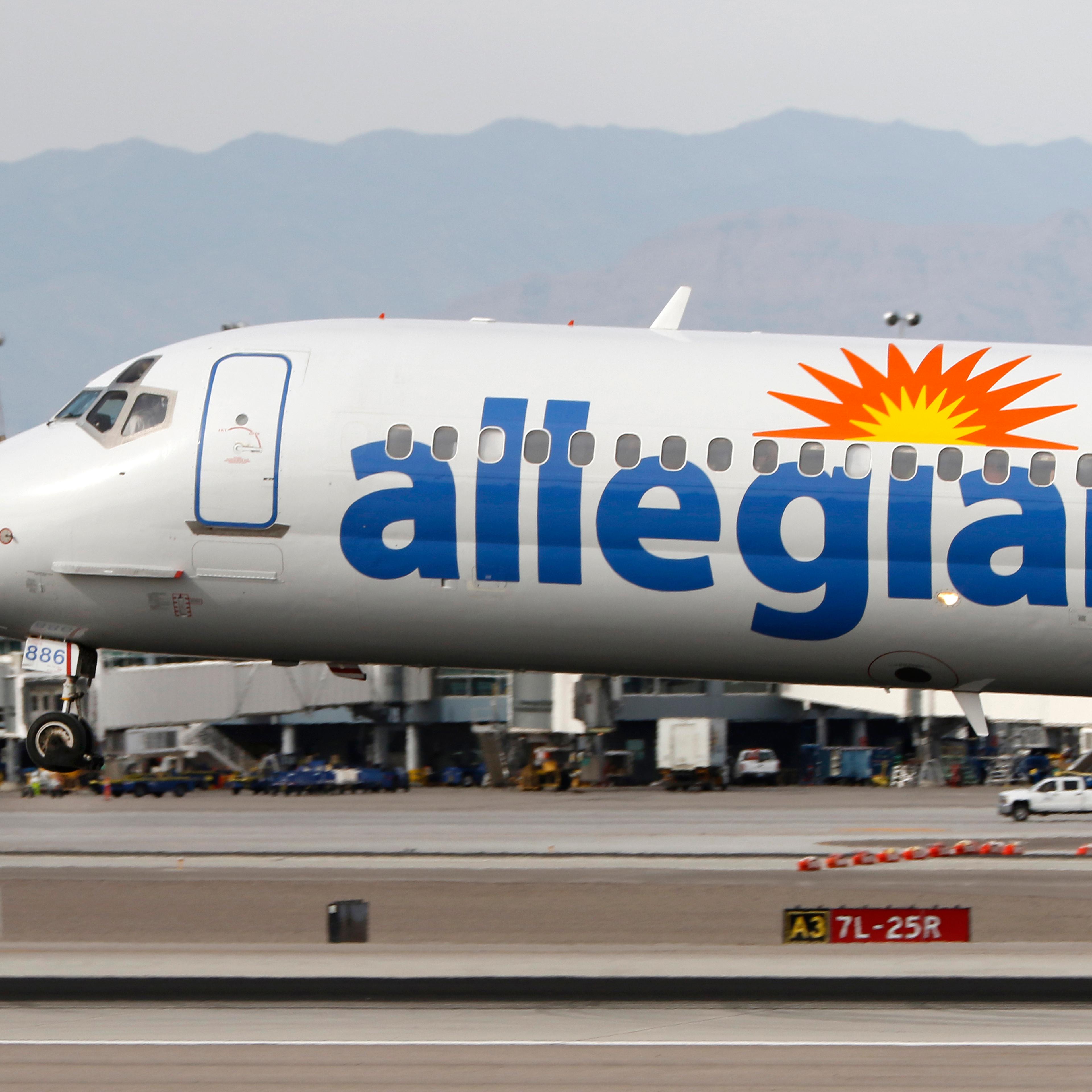 An Allegiant Air plane lands at McCarran International Airport in Las Vegas on March 3, 2016.