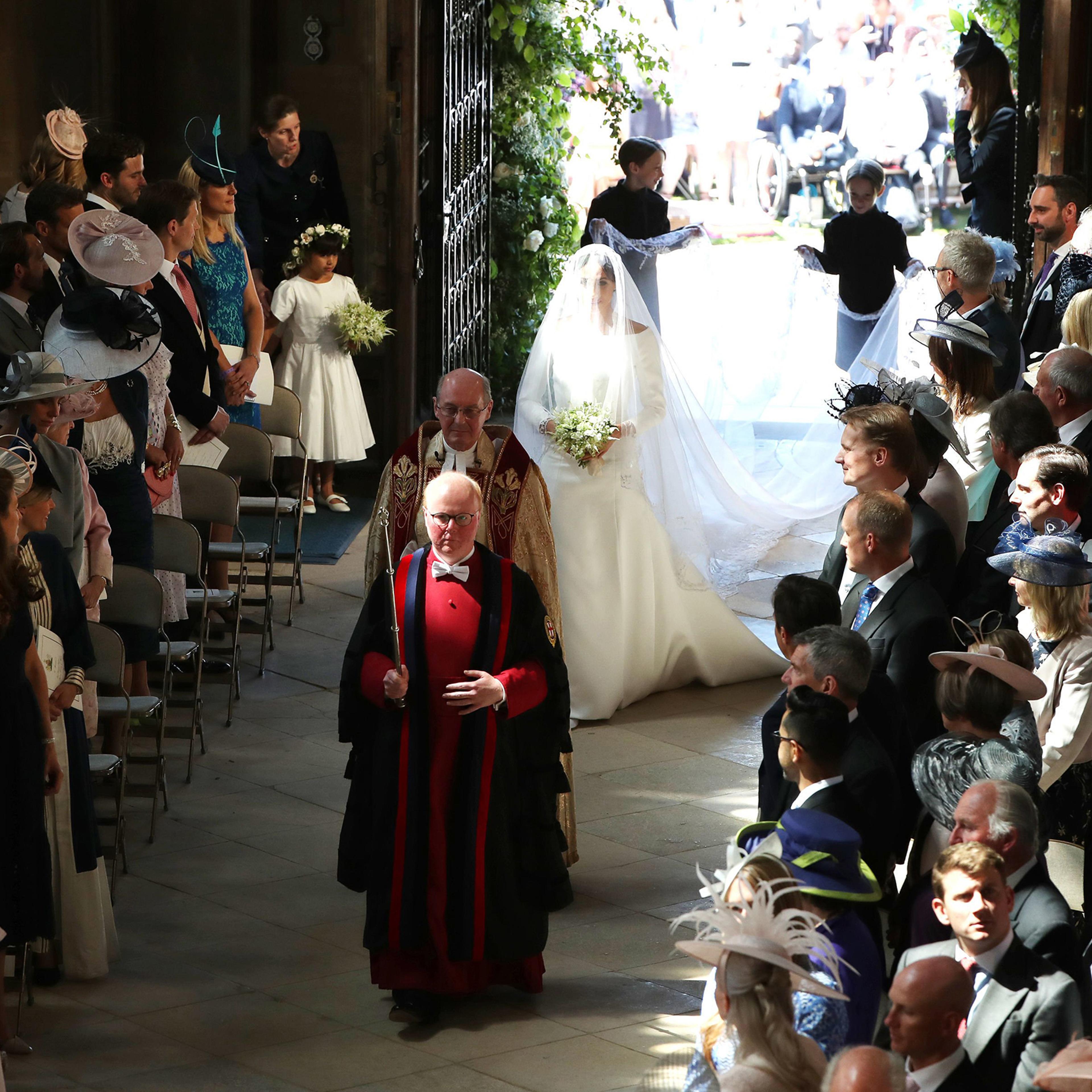 Meghan Markle walks down the aisle of St George's Chapel at Windsor Castle, May 19, 2018.