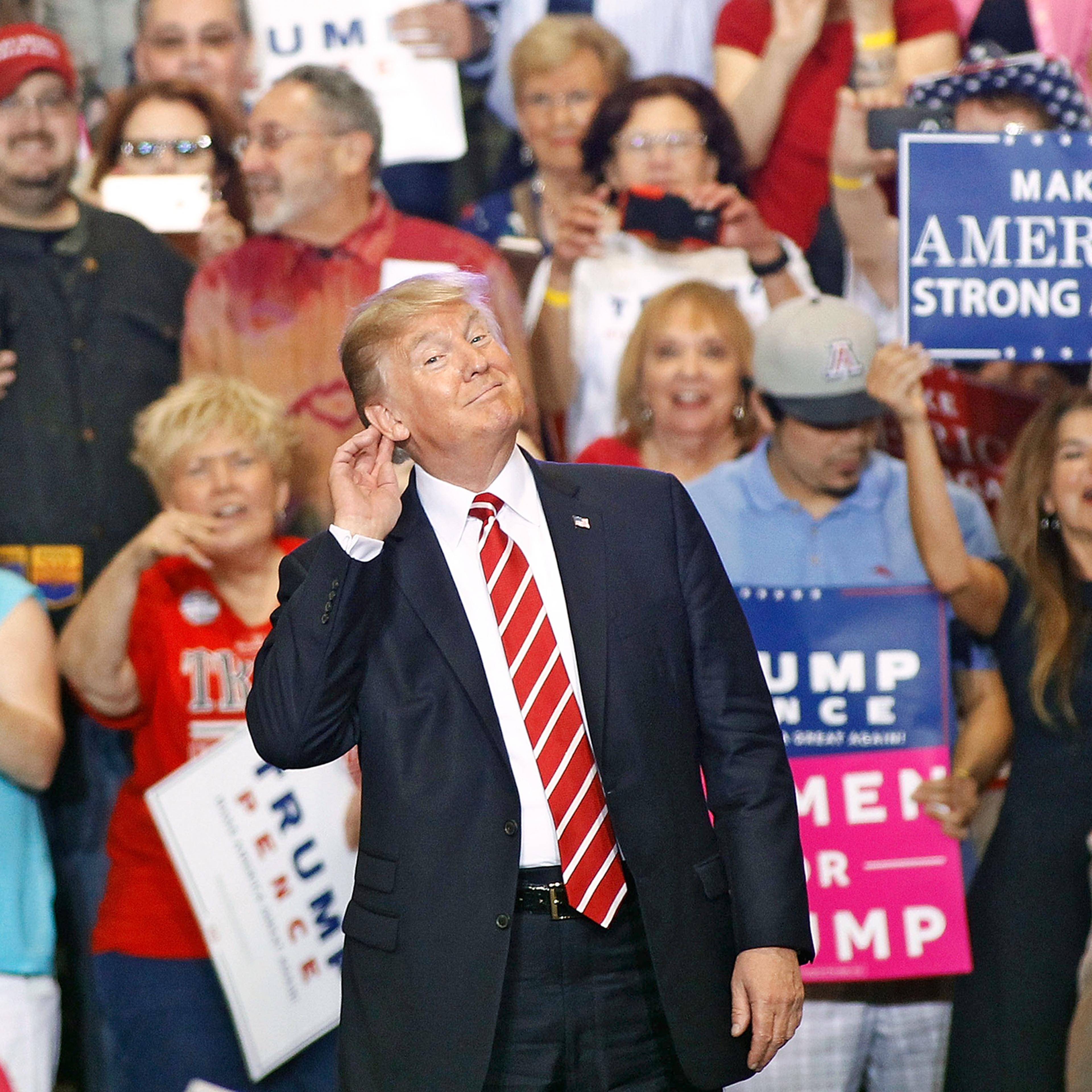The President attacked the press and fellow Republicans at a raucous Aug. 22 event in Phoenix