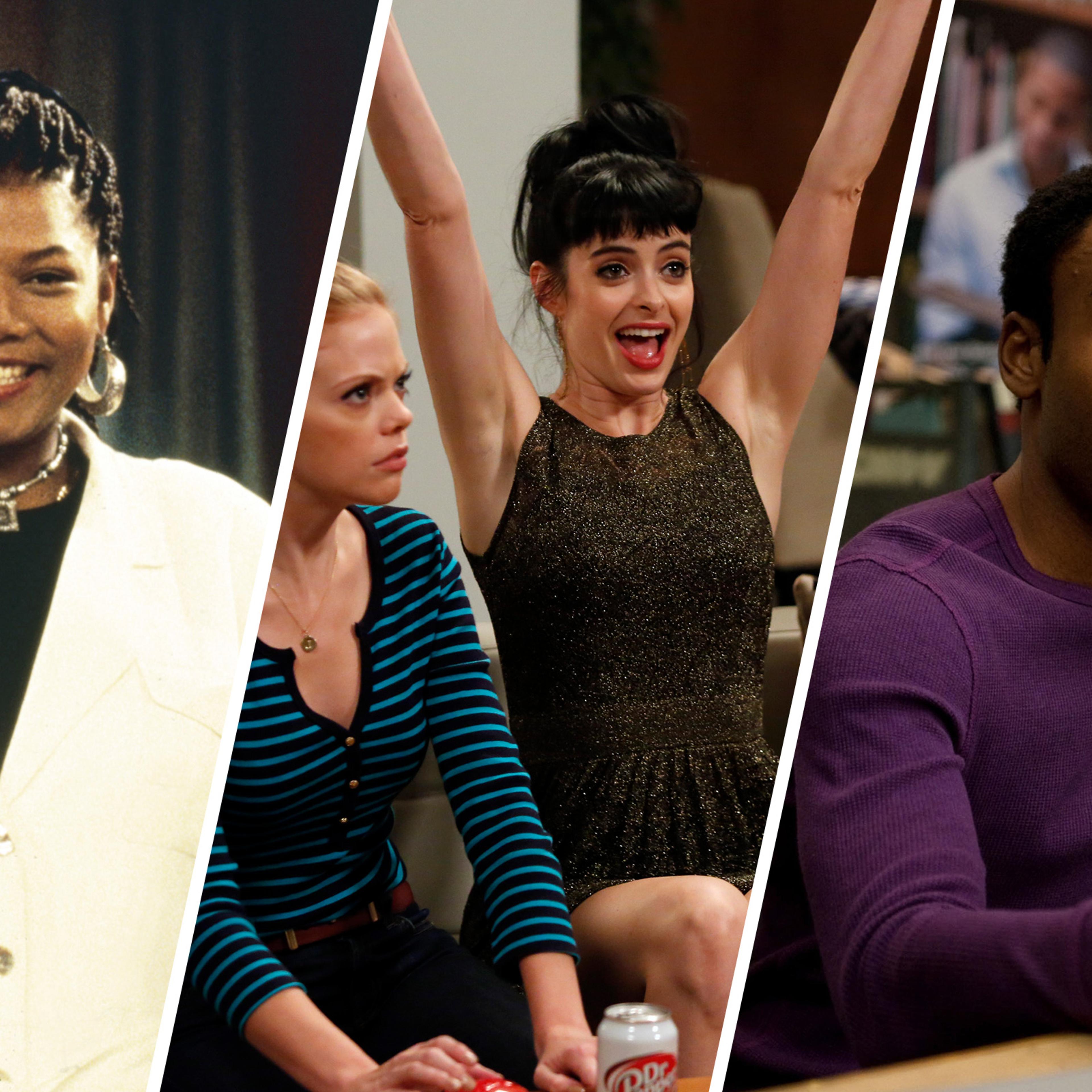 Queen Latifah in 'Living Single'; Krysten Ritter and Dreama Walker in 'Don't Trust the B---- in Apartment 23'; Donald Glover in 'Community'