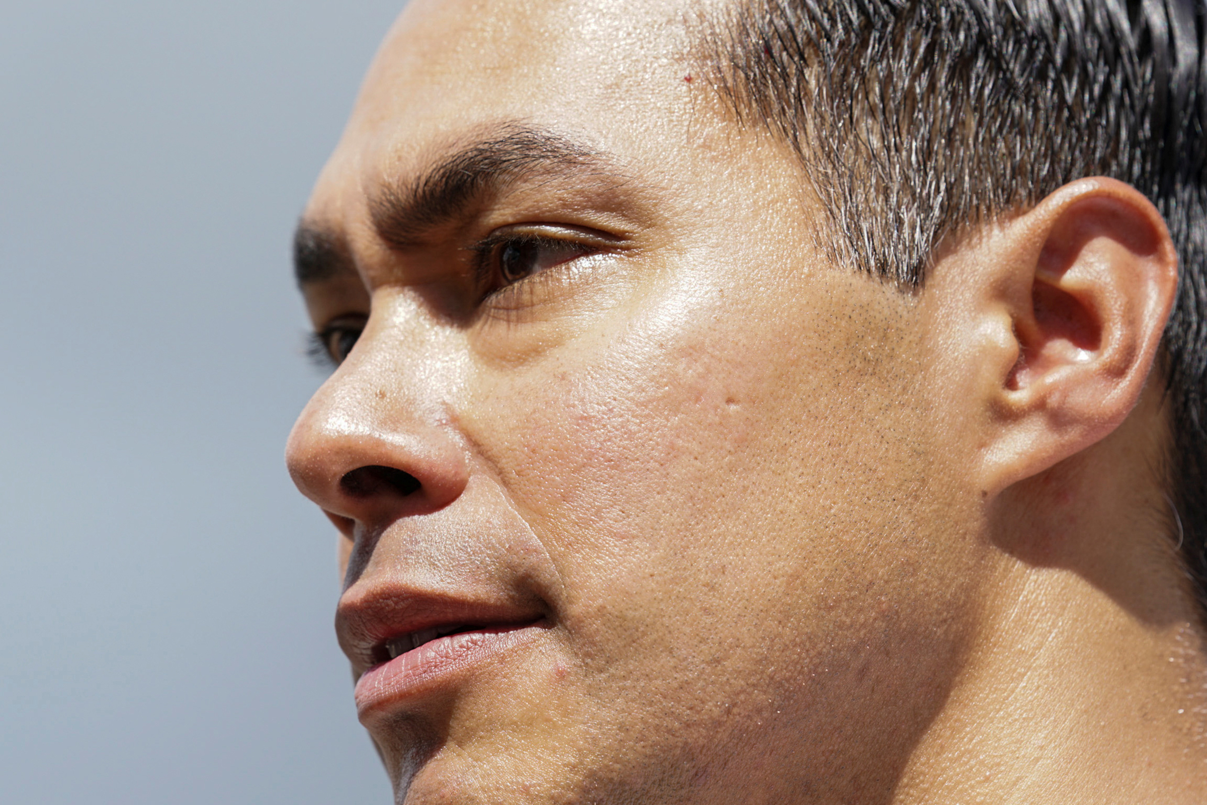 Democratic presidential candidate Julián Castro addresses the media after visiting refugees in Matamoros, Mexico, who are attempting to seek asylum in the U.S, in Brownsville, Texas, on Oct. 7, 2019.