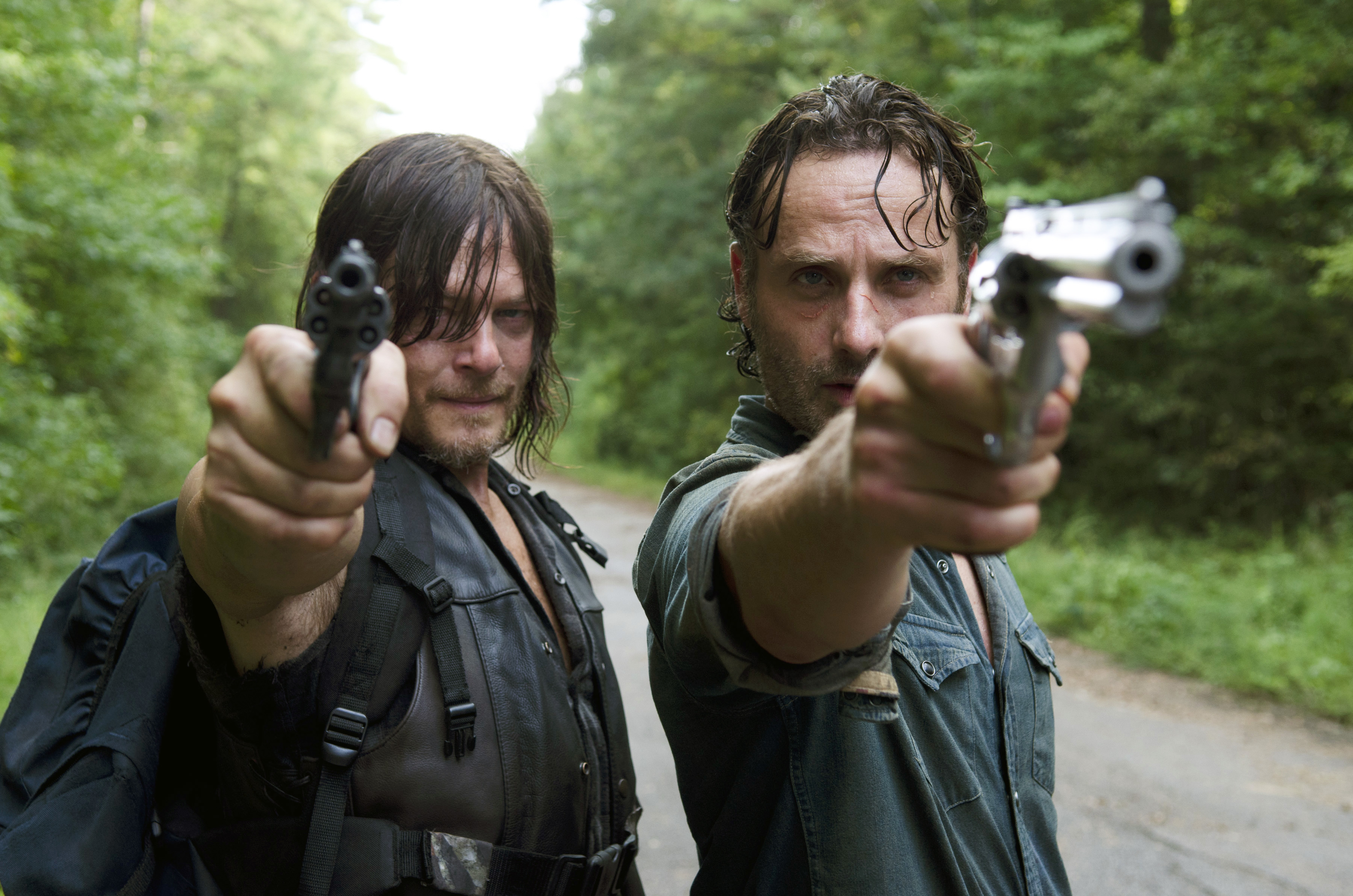 From left: Norman Reedus, as Daryl Dixon, and Andrew Lincoln, as Rick Grimes, in The Walking Dead.
