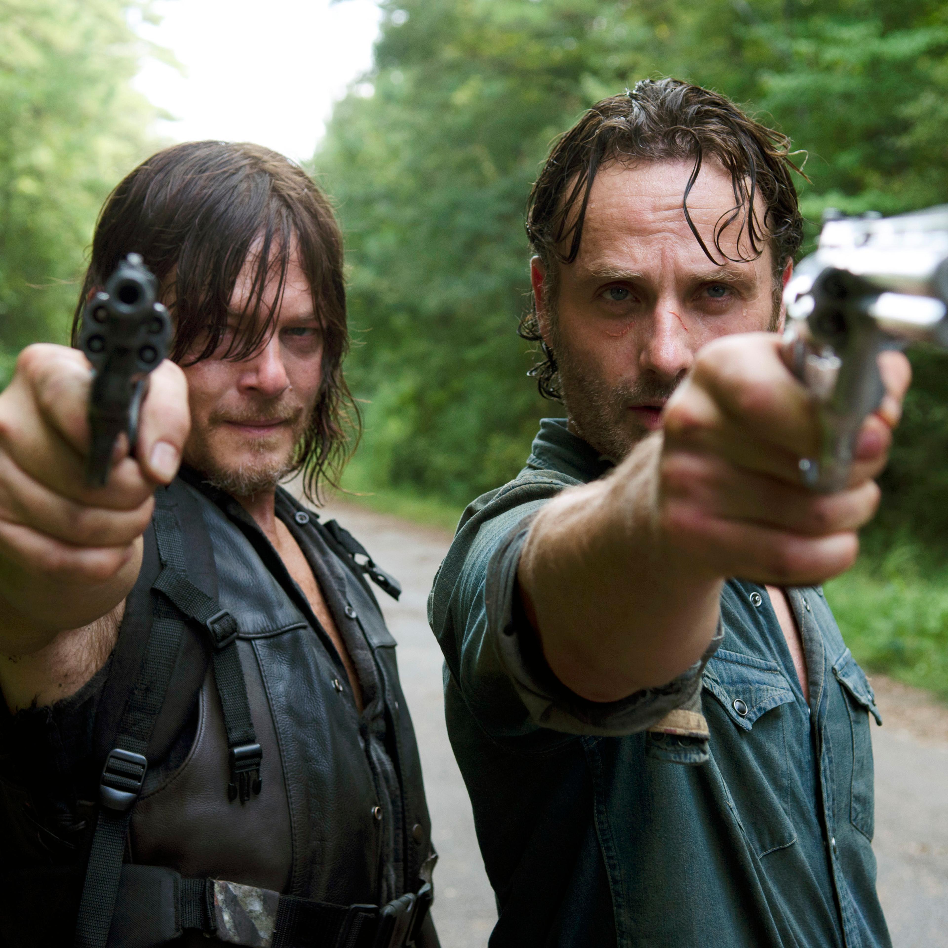 From left: Norman Reedus, as Daryl Dixon, and Andrew Lincoln, as Rick Grimes, in The Walking Dead.