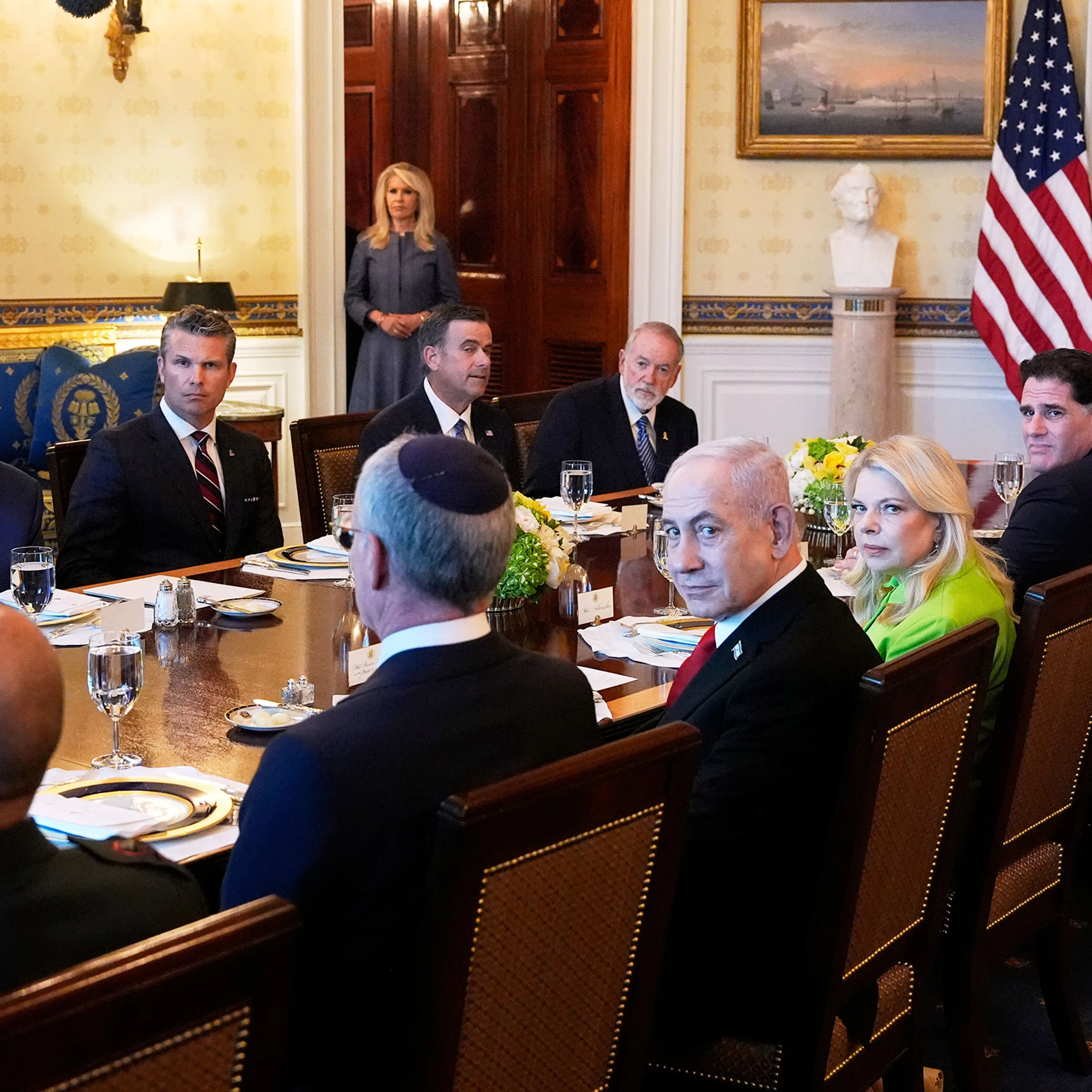 Israel's Prime Minister Benjamin Netanyahu meets with President Donald Trumpin the Blue Room of the White House, Monday, July 7, 2025, in Washington.