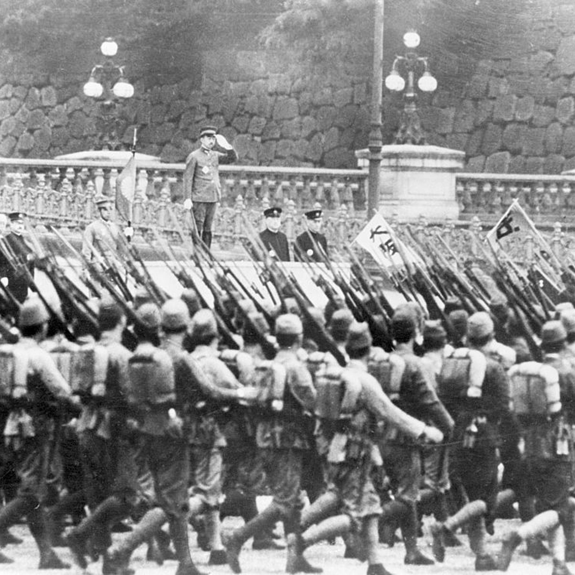 Hirohito Reviewing Troops