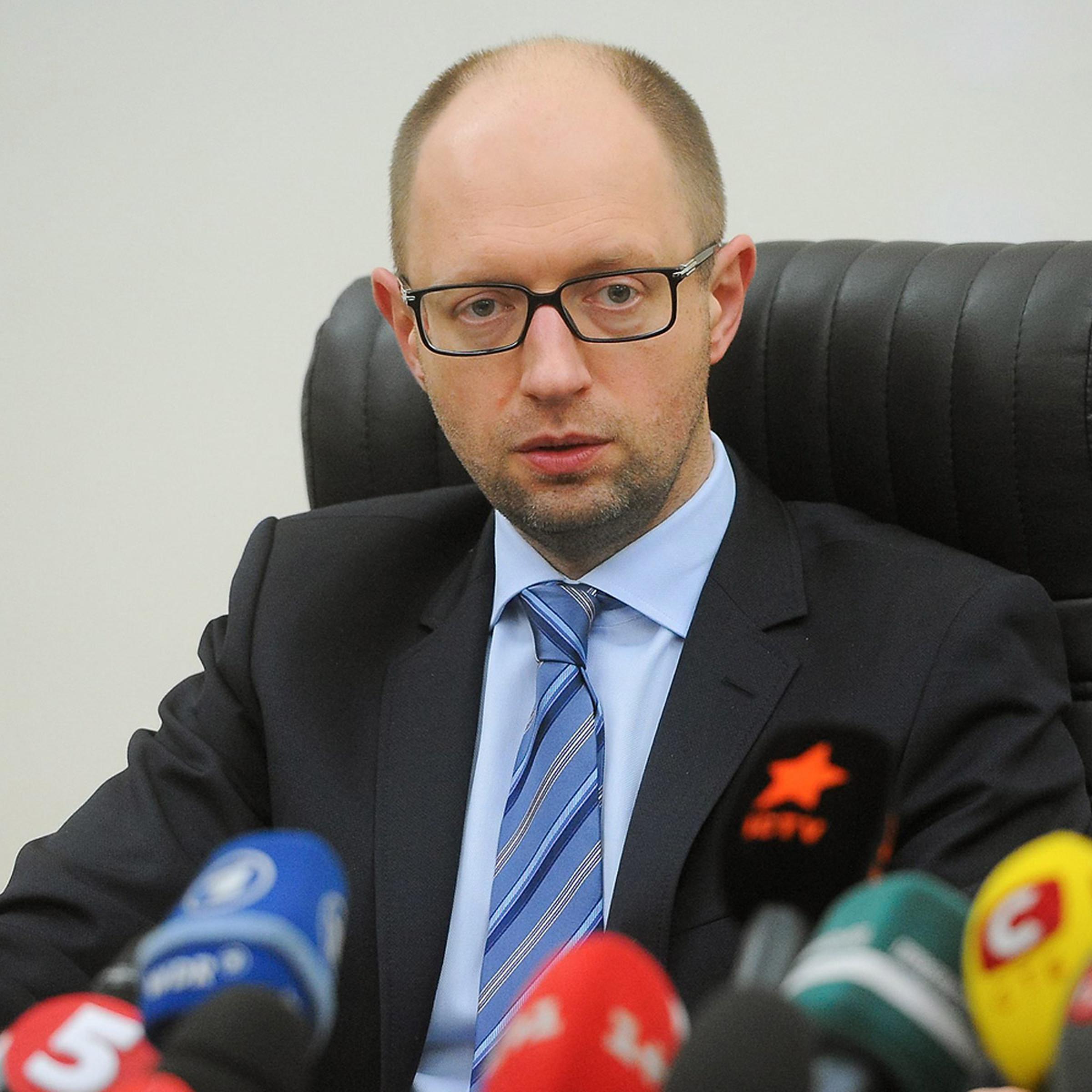 Ukrainian Prime Minister Arseniy Yatsenyuk speaks during a press conference held at the Defense Ministry headquarters in Kiev, Ukraine, on March 18, 2014