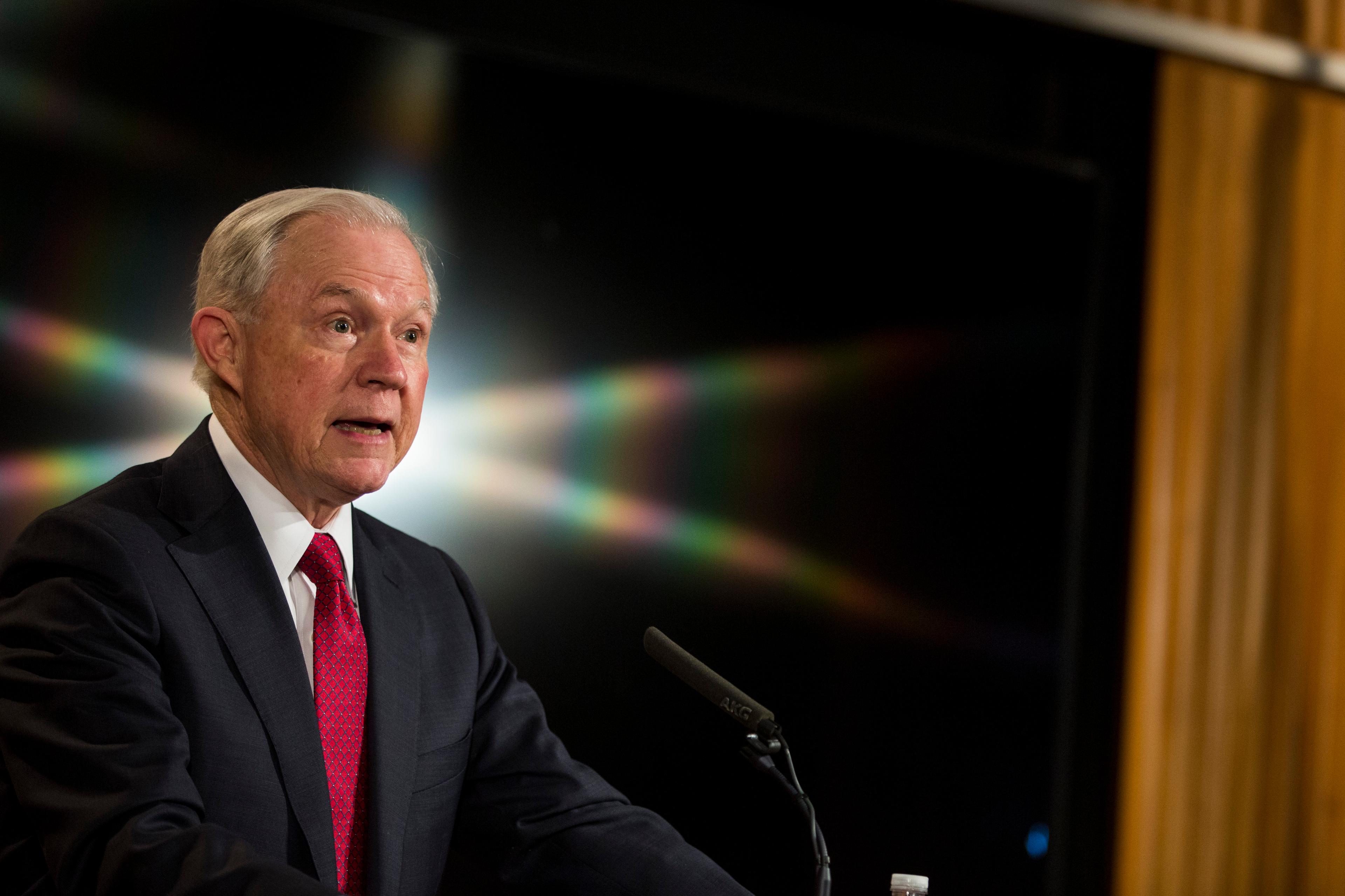 U.S. Attorney General Jeff Sessions delivers remarks at the Justice Department's 2017 African American History Month Observation at the Department of Justice on Feb. 28, 2017 in Washington, D.C.