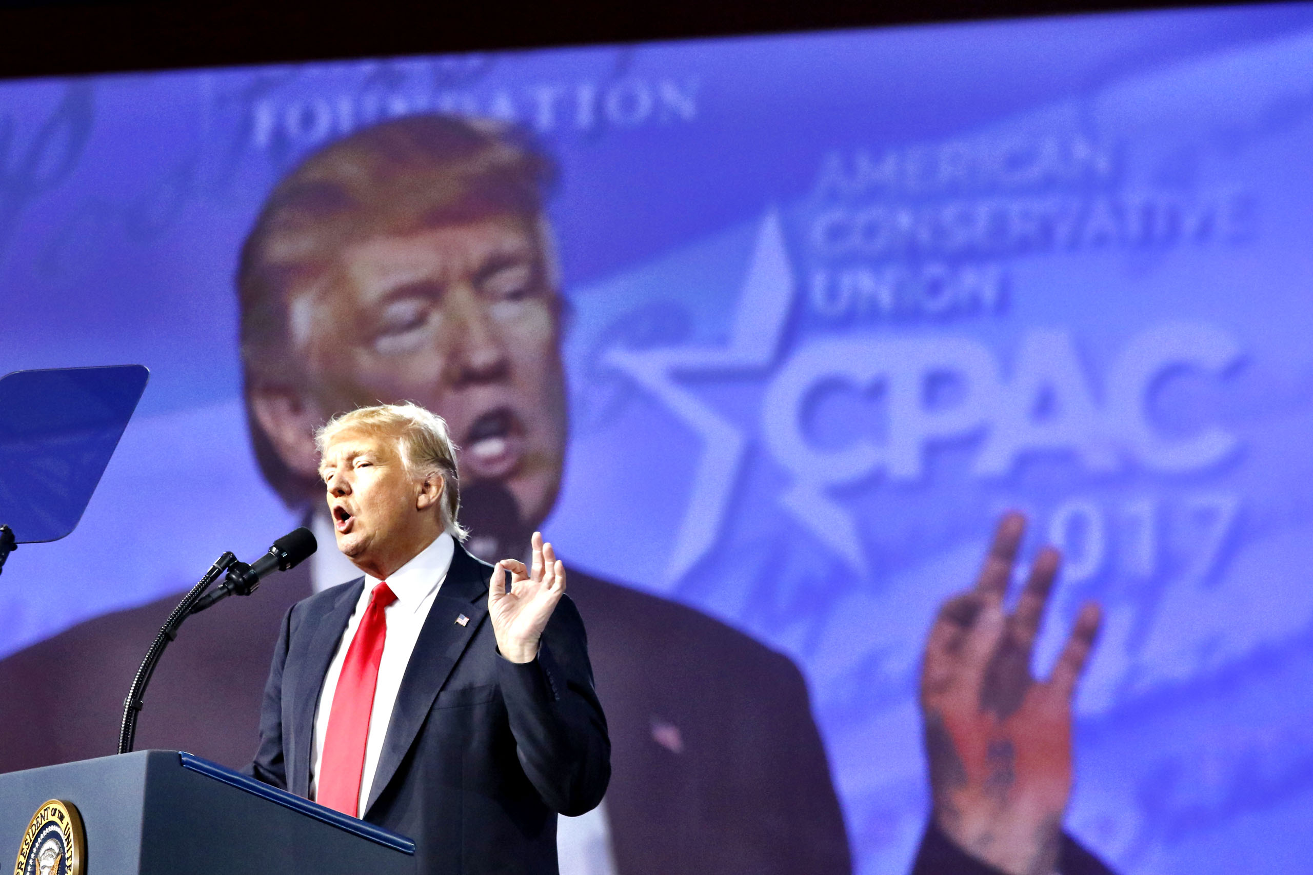 President Donald Trump speaks during the Conservative Political Action Conference (CPAC) in National Harbor, Maryland on Feb. 24, 2017.