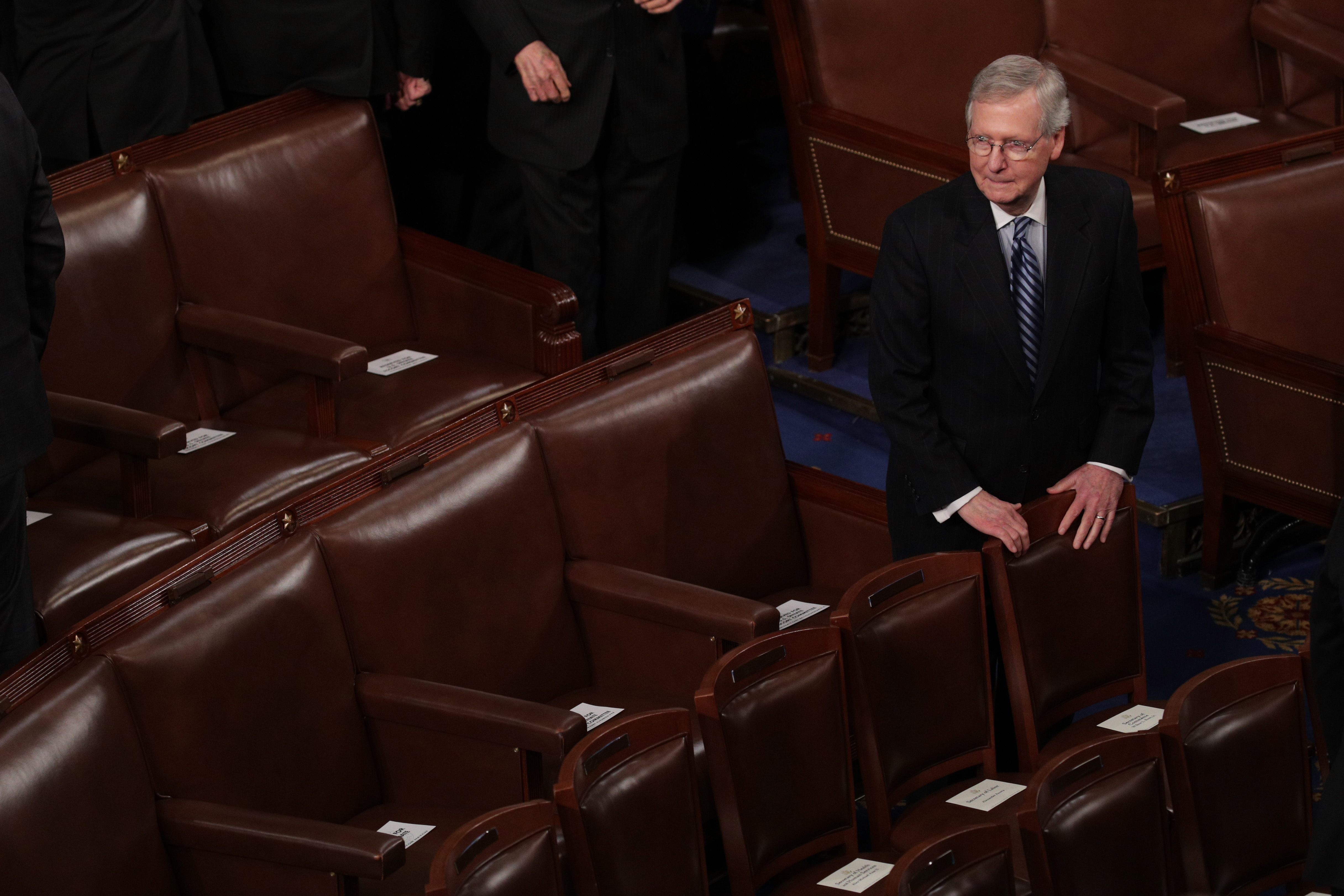 U.S. Senate Majority Leader Sen. Mitch McConnell (R-KY) waits for the start of the State of the Union address in the chamber of the U.S. House of Representatives January 30, 2018 in Washington, DC. This is the first State of the Union address given by U.