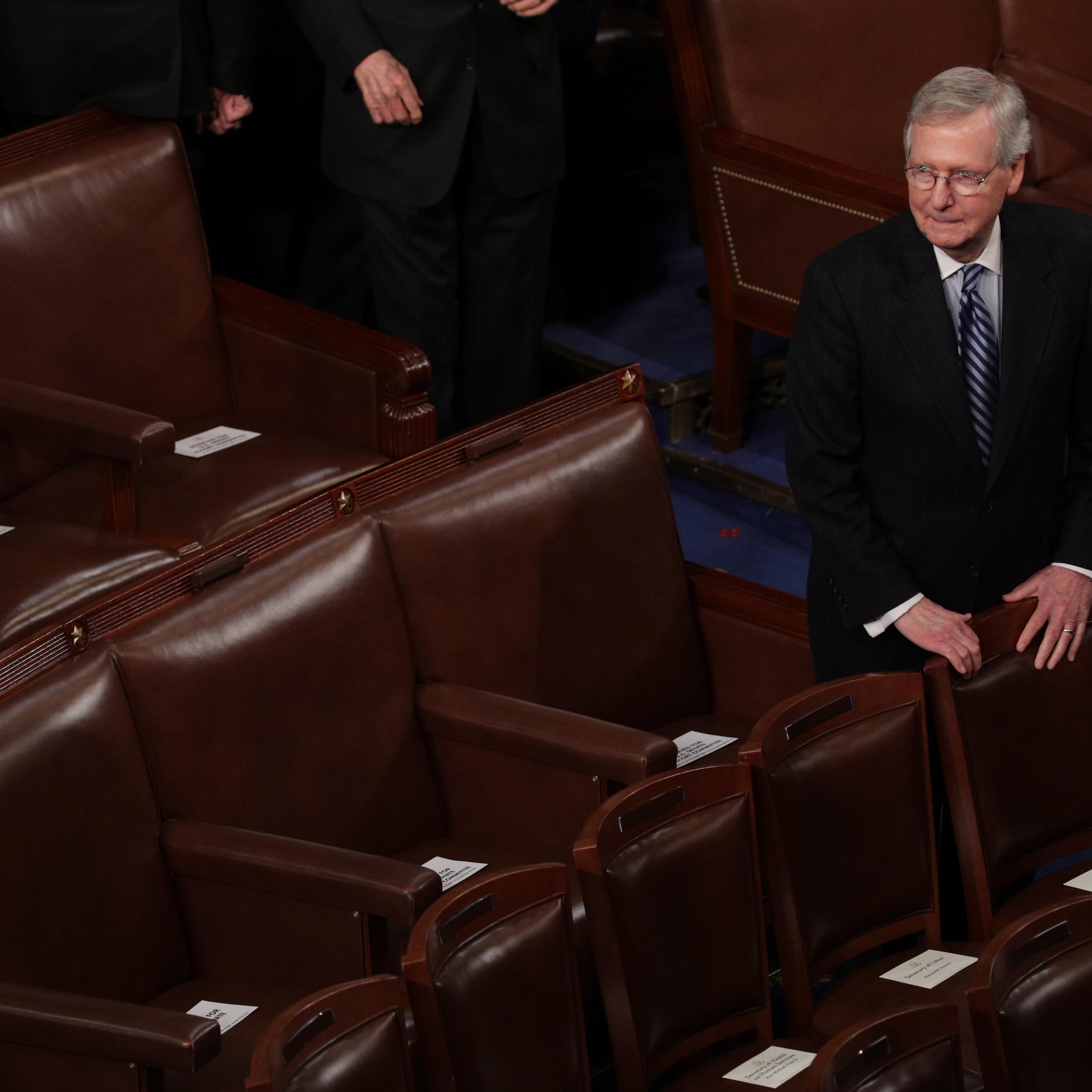 U.S. Senate Majority Leader Sen. Mitch McConnell (R-KY) waits for the start of the State of the Union address in the chamber of the U.S. House of Representatives January 30, 2018 in Washington, DC. This is the first State of the Union address given by U.