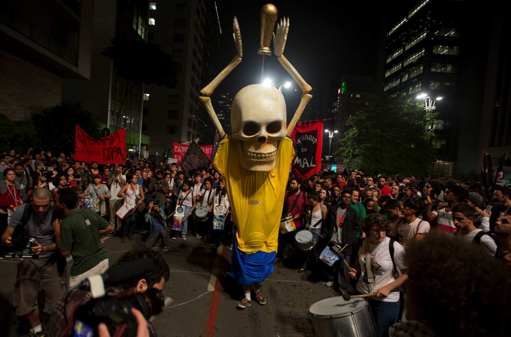 Hundreds of demonstrators protest against money spent on Brazil's World Cup preparations in São Paulo on Thursday, May 15, 2014.