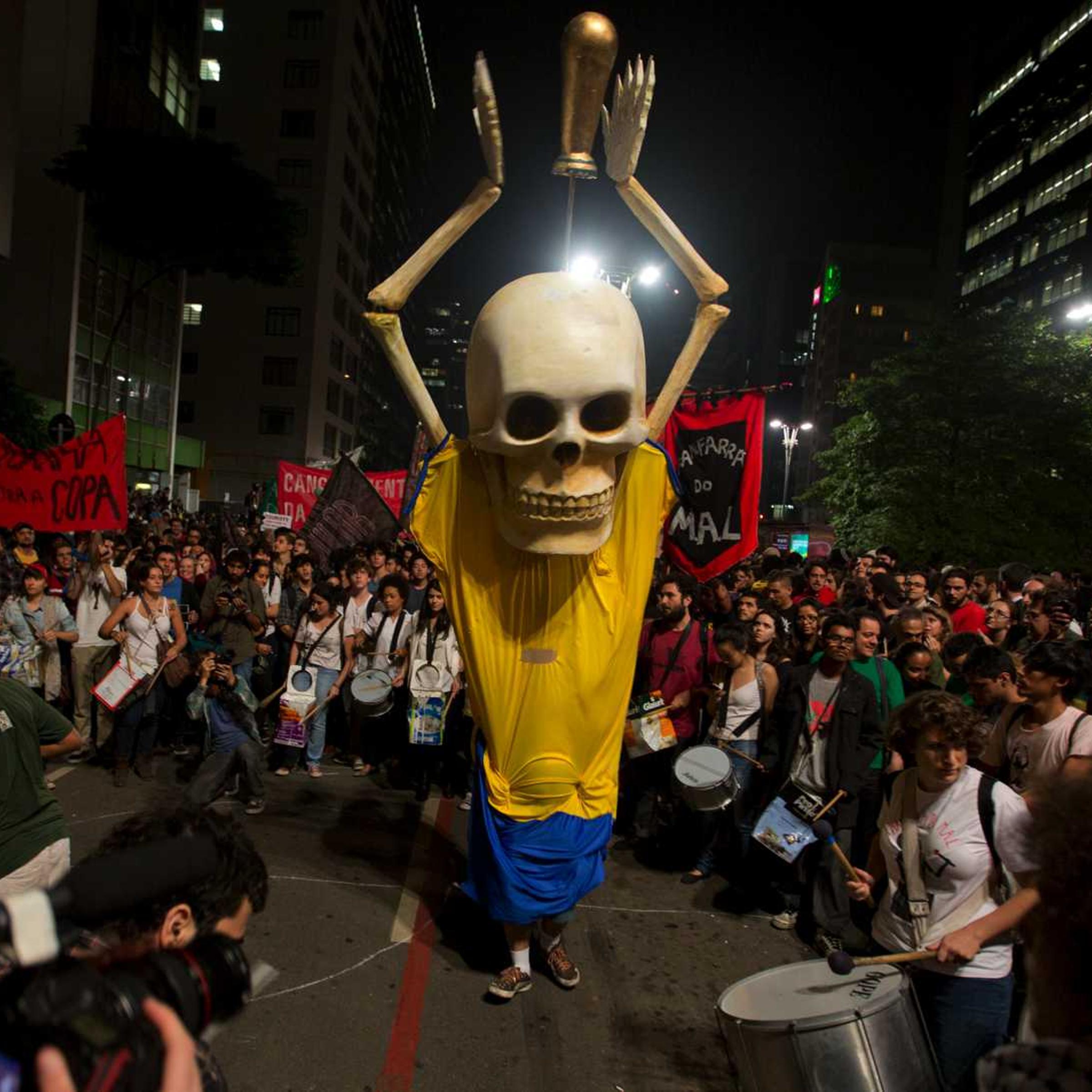 Hundreds of demonstrators protest against money spent on Brazil's World Cup preparations in São Paulo on Thursday, May 15, 2014.