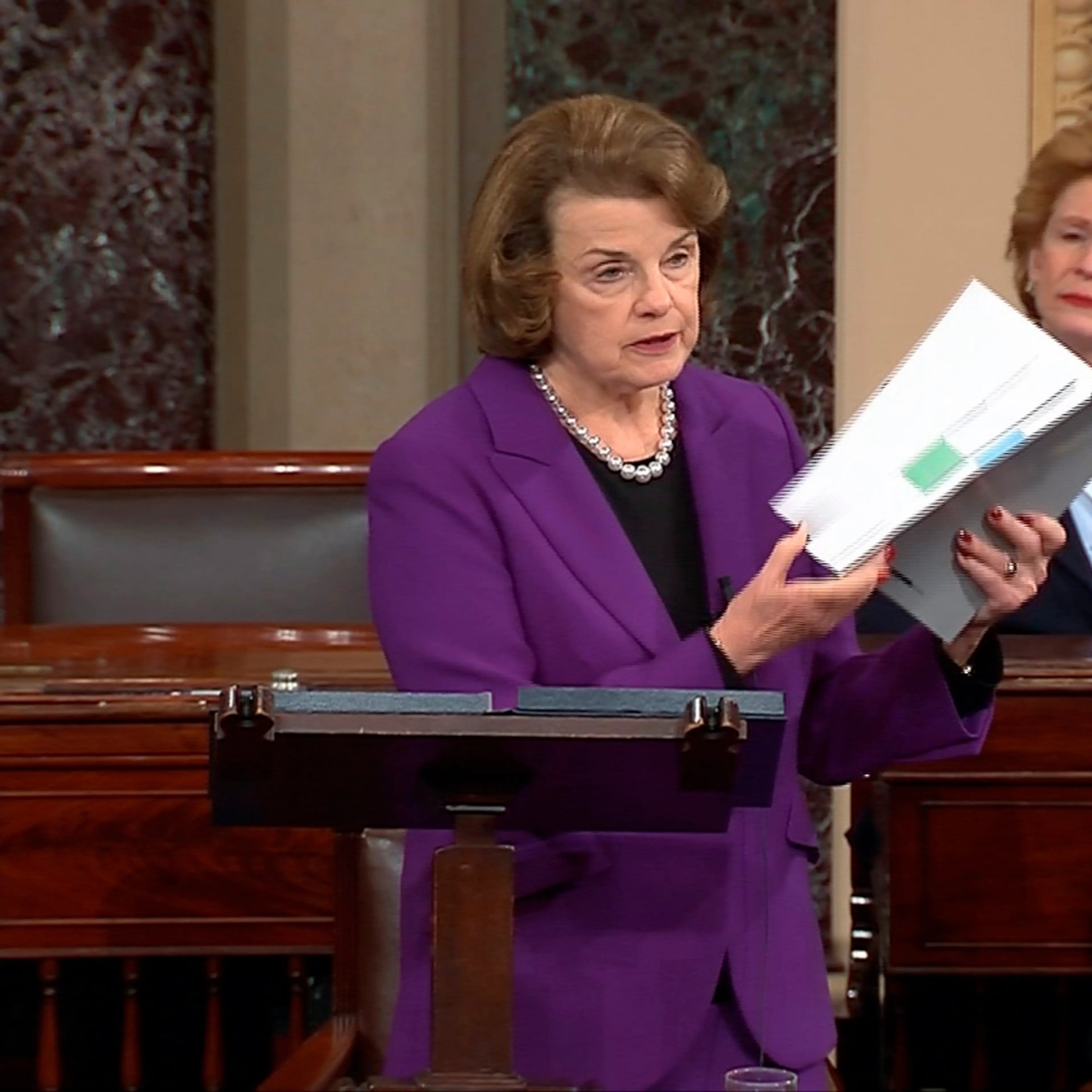 Senate Intelligence Committee Chairwoman Dianne Feinstein discusses a newly released Intelligence Committee report on the CIA's anti-terrorism tactics, in a speech on the floor of the U.S. Senate on Capitol Hill in Washington on Dec. 9, 2014.