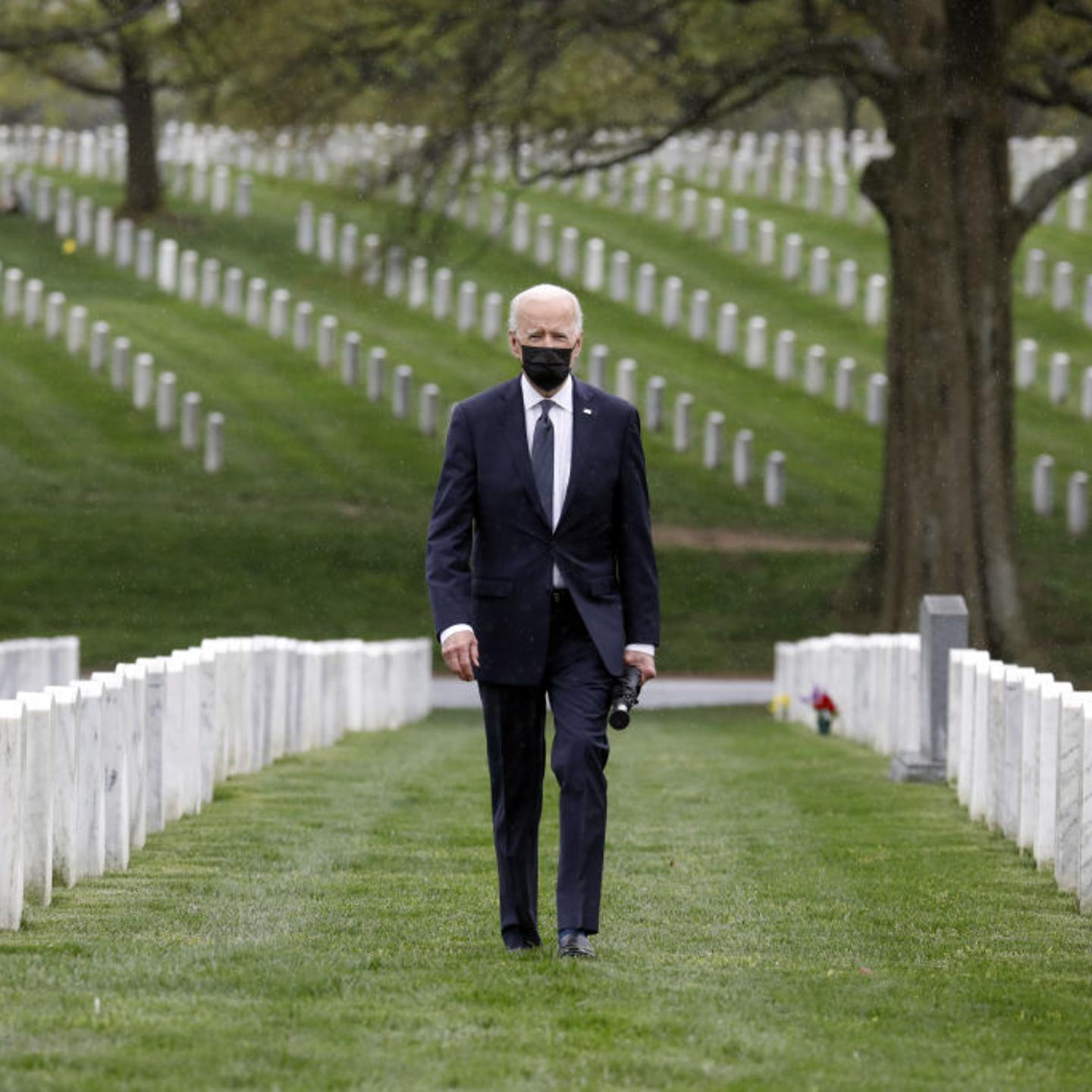 President Joe Biden visits Section 60 of Arlington National Cemetery on April 14, 2021. That day, Biden announced his decision to fully withdraw U.S. forces from Afghanistan by the 20th anniversary of the Sept. 11, 2001, attacks.