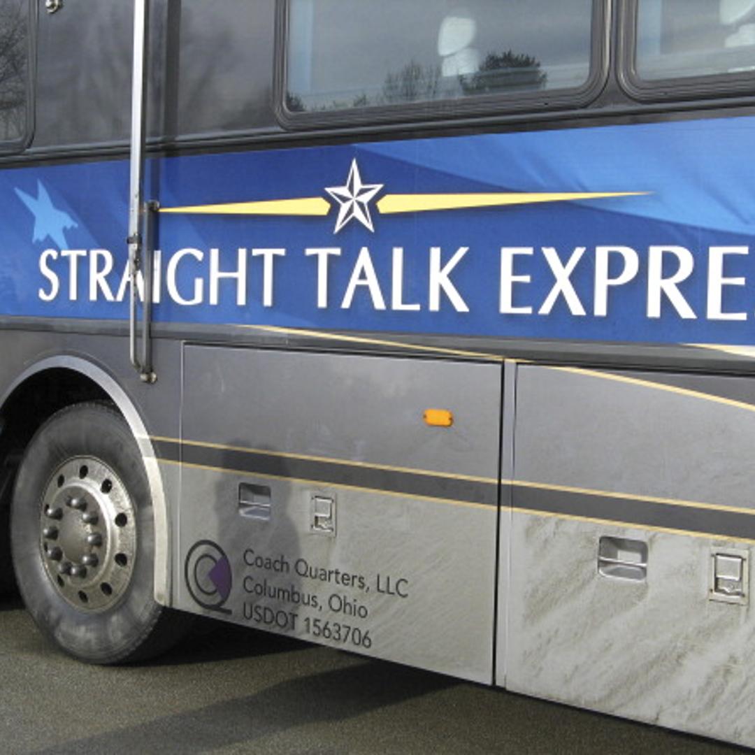 The Straight Talk express bus during Senator John McCain's(R-AZ) visit to a polling booth during the "Straight Talk Express" campaign for the Republican nomination in Nashua, New Hampshire on January 8, 2007.