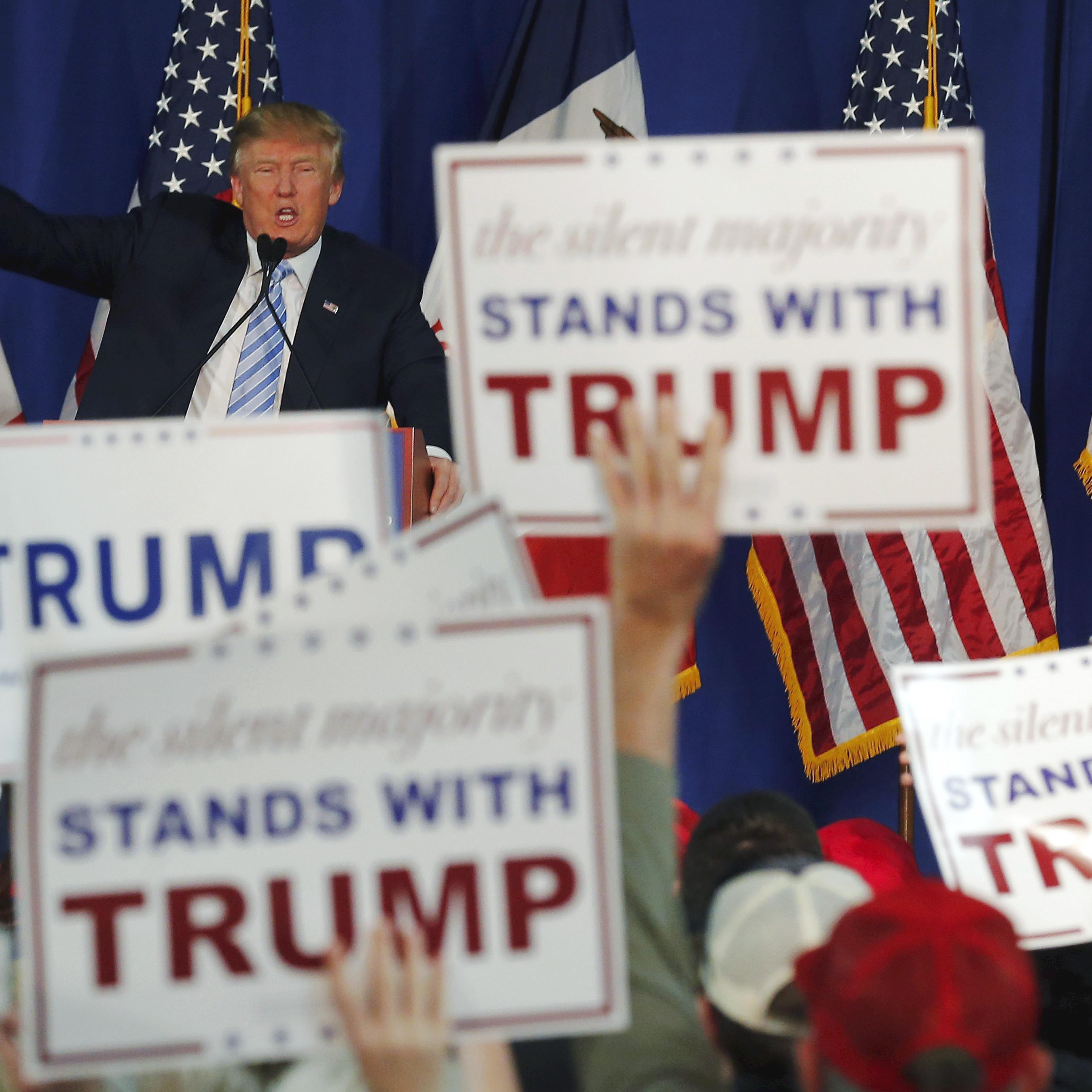 Republican presidential candidate Donald Trump speaks at a campaign event in Muscatine, Iowa on Jan. 24, 2016.