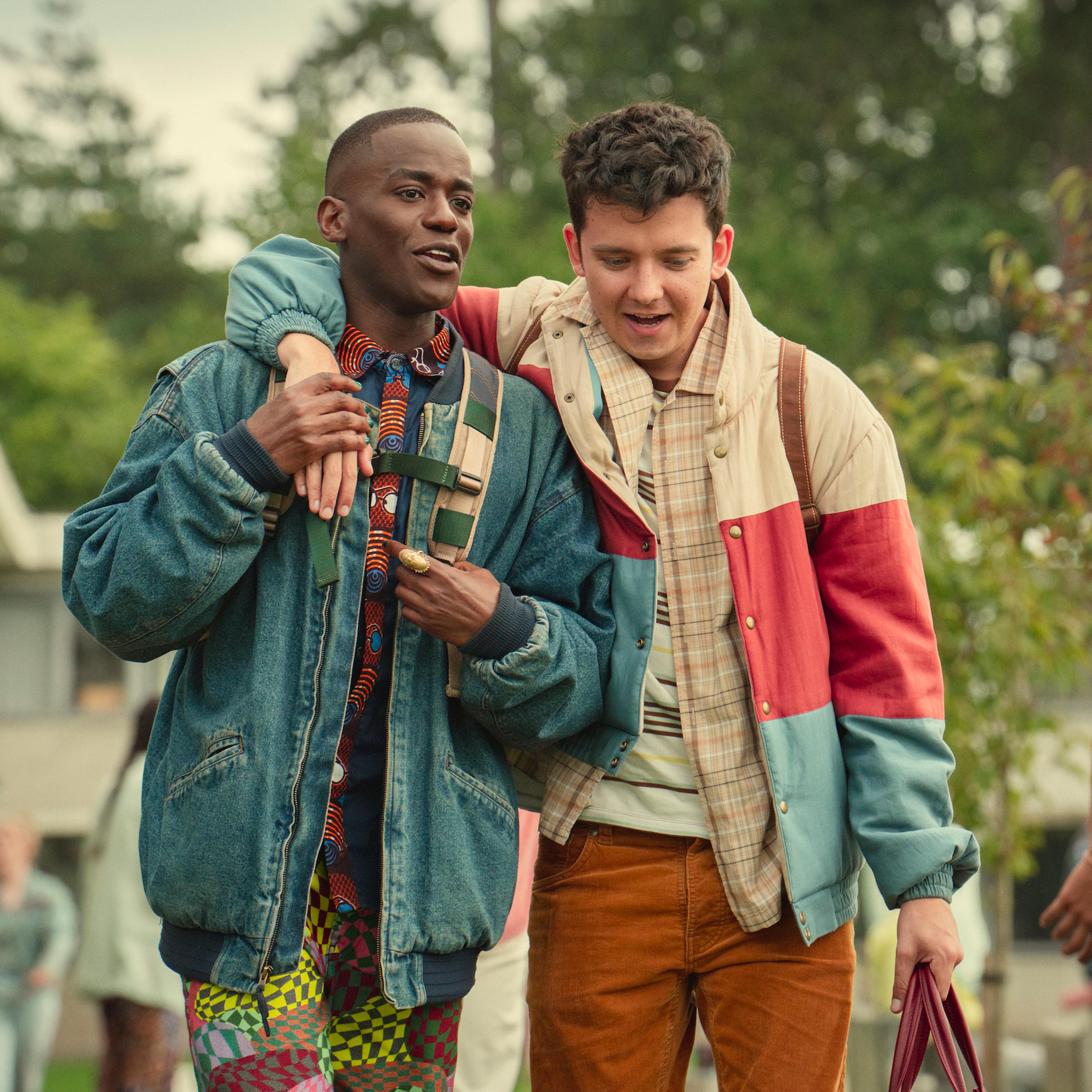 Sex Education Season 4. (L to R) Ncuti Gatwa as Eric, Asa Butterfield as Otis in Sex Education Season 4. Cr. Samuel Taylor/Netflix © 2023.