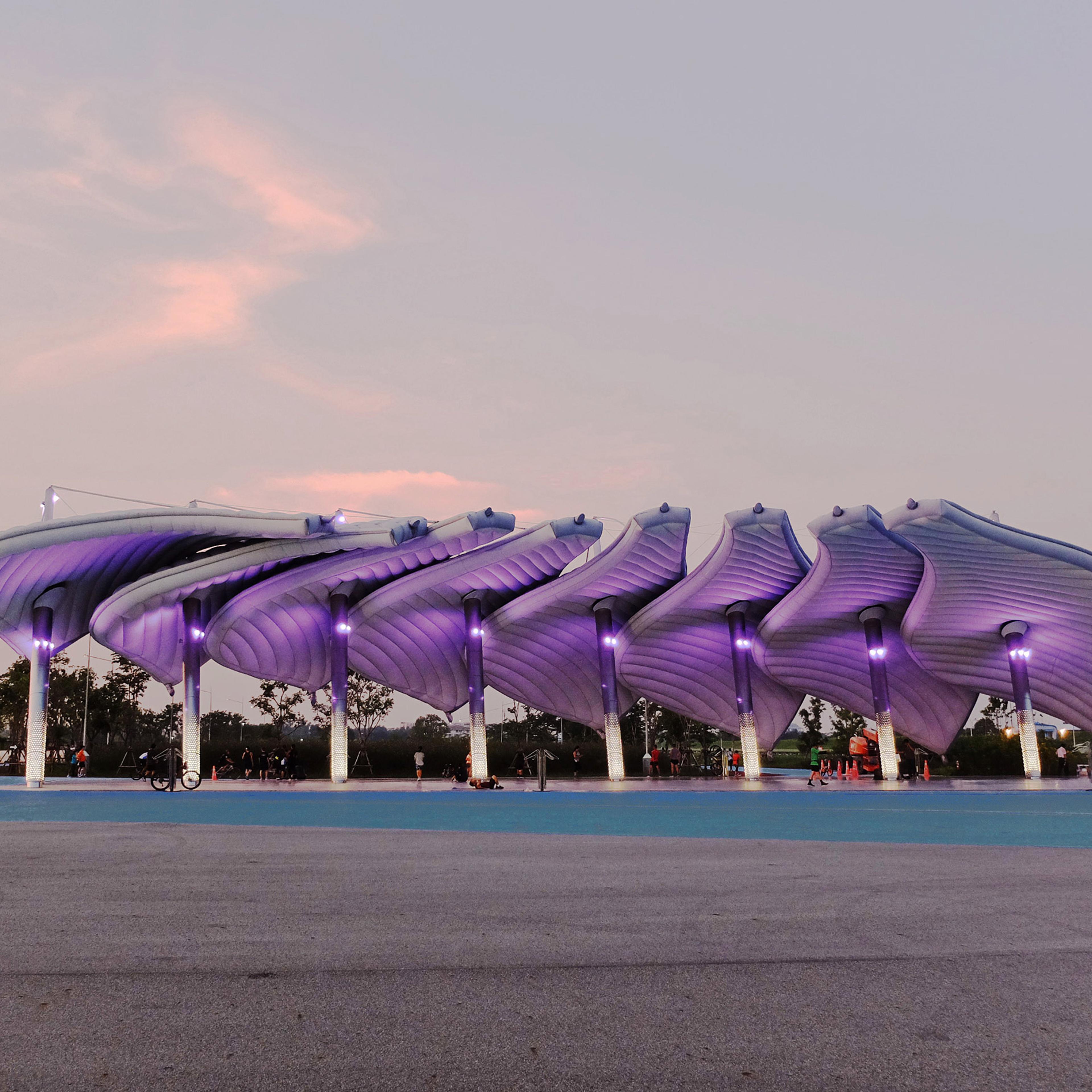 The Sky-Wing Bike Pavilion in Thailand is made from recycled water bottles.