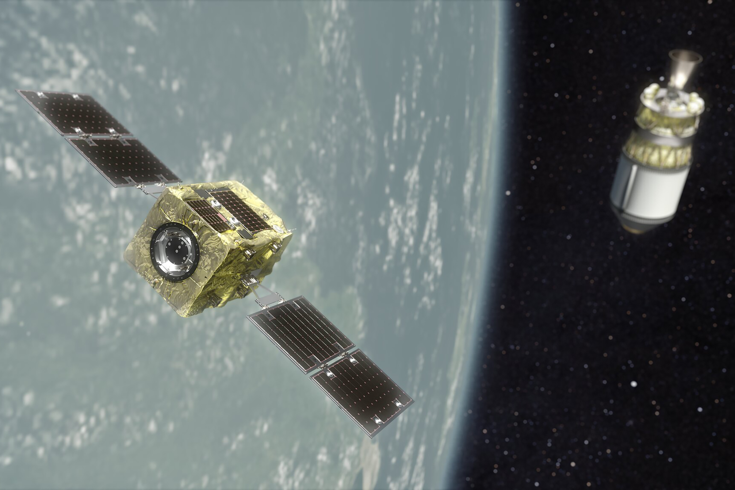 Render of Astroscale's ADRAS-J satellite, to be launched by Rocket Lab's Electron launch vehicle.