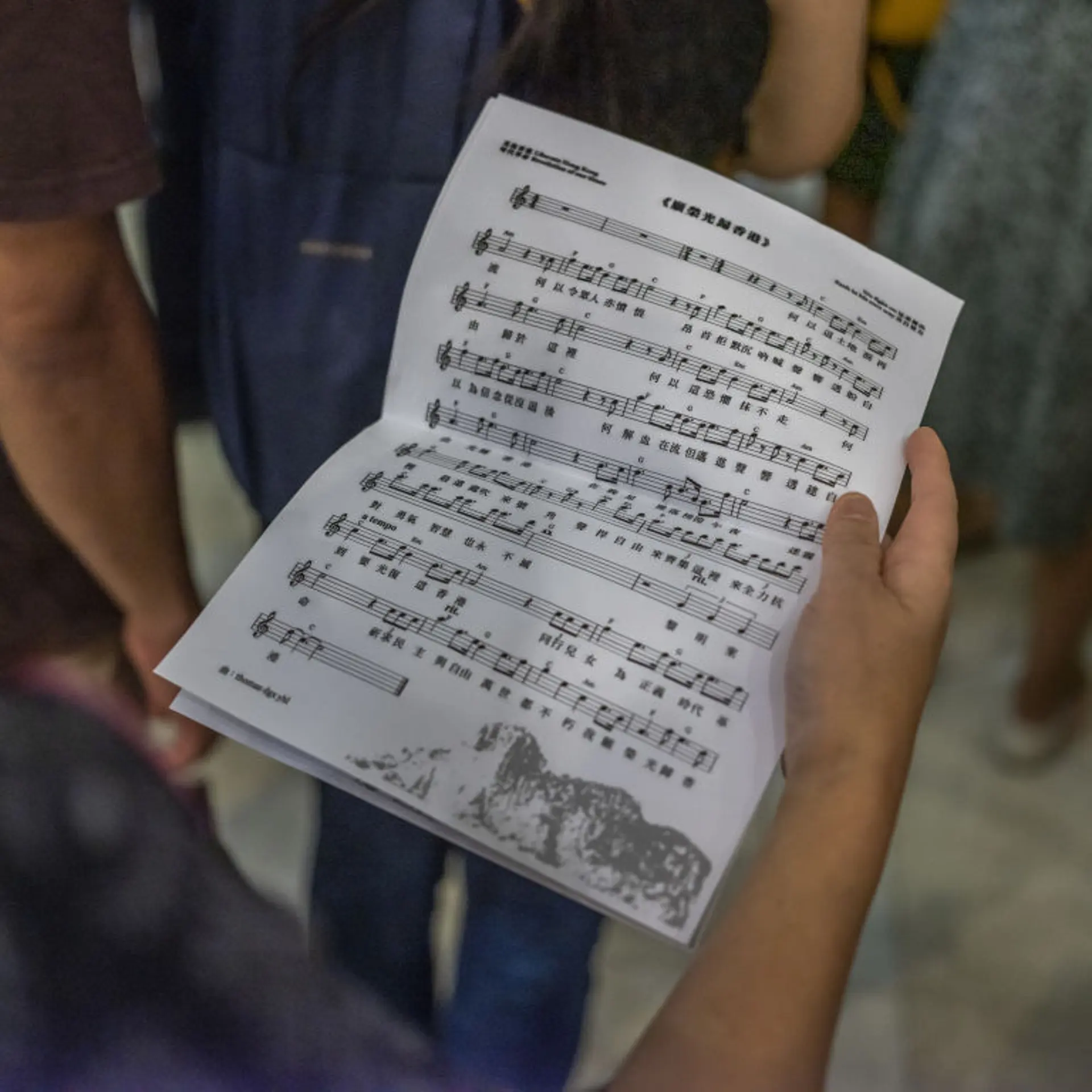 Demonstrators Sing "Glory To Be Thee, Hong Kong" Protest Theme Song At IFC Mall