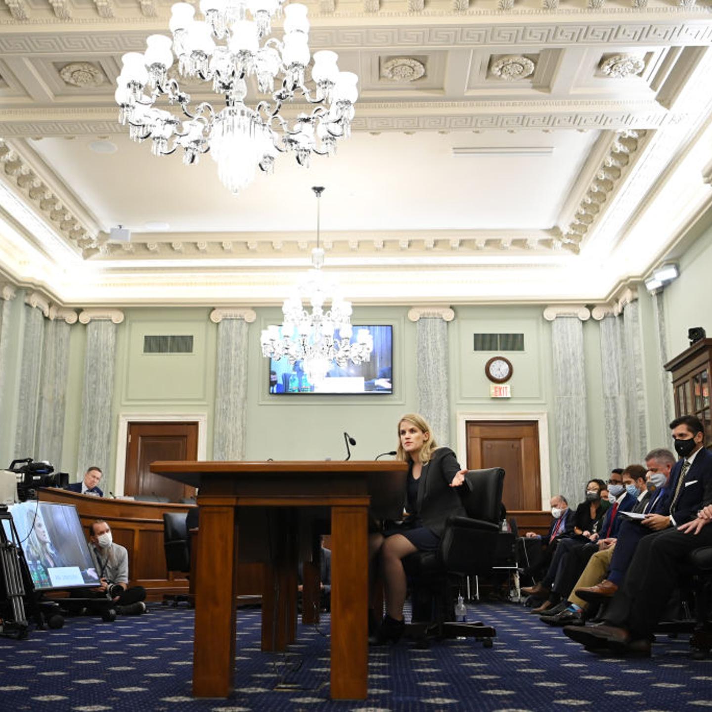 Frances Haugen, Facebook whistleblower, speaks during a Senate Commerce, Science and Transportation Subcommittee hearing in Washington, D.C., U.S., on Tuesday, Oct. 5, 2021.