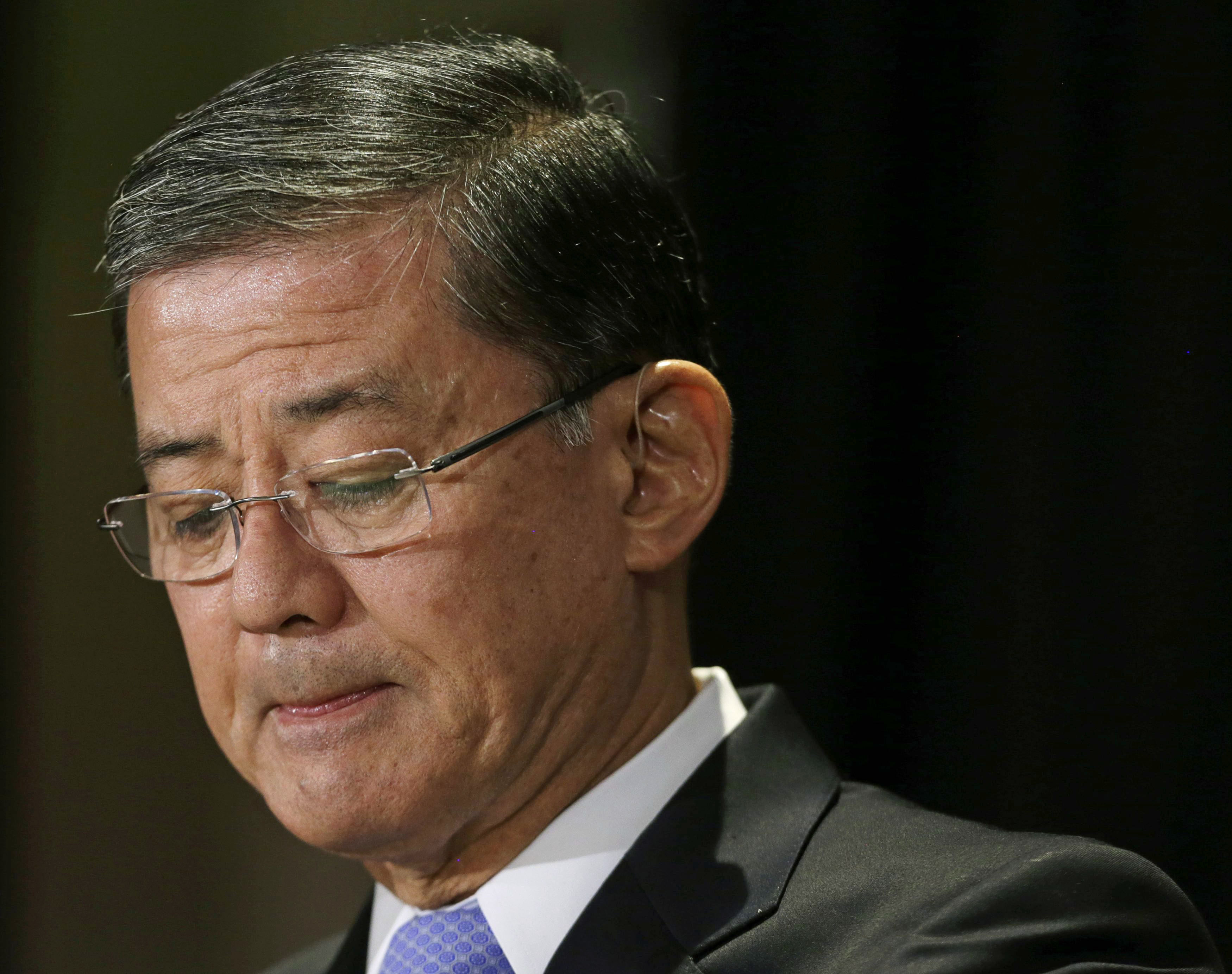 U.S. Veterans Affairs Secretary Eric Shinseki addresses The National Coalition for Homeless Veterans conference in Washington, D.C., on May 30, 2014.