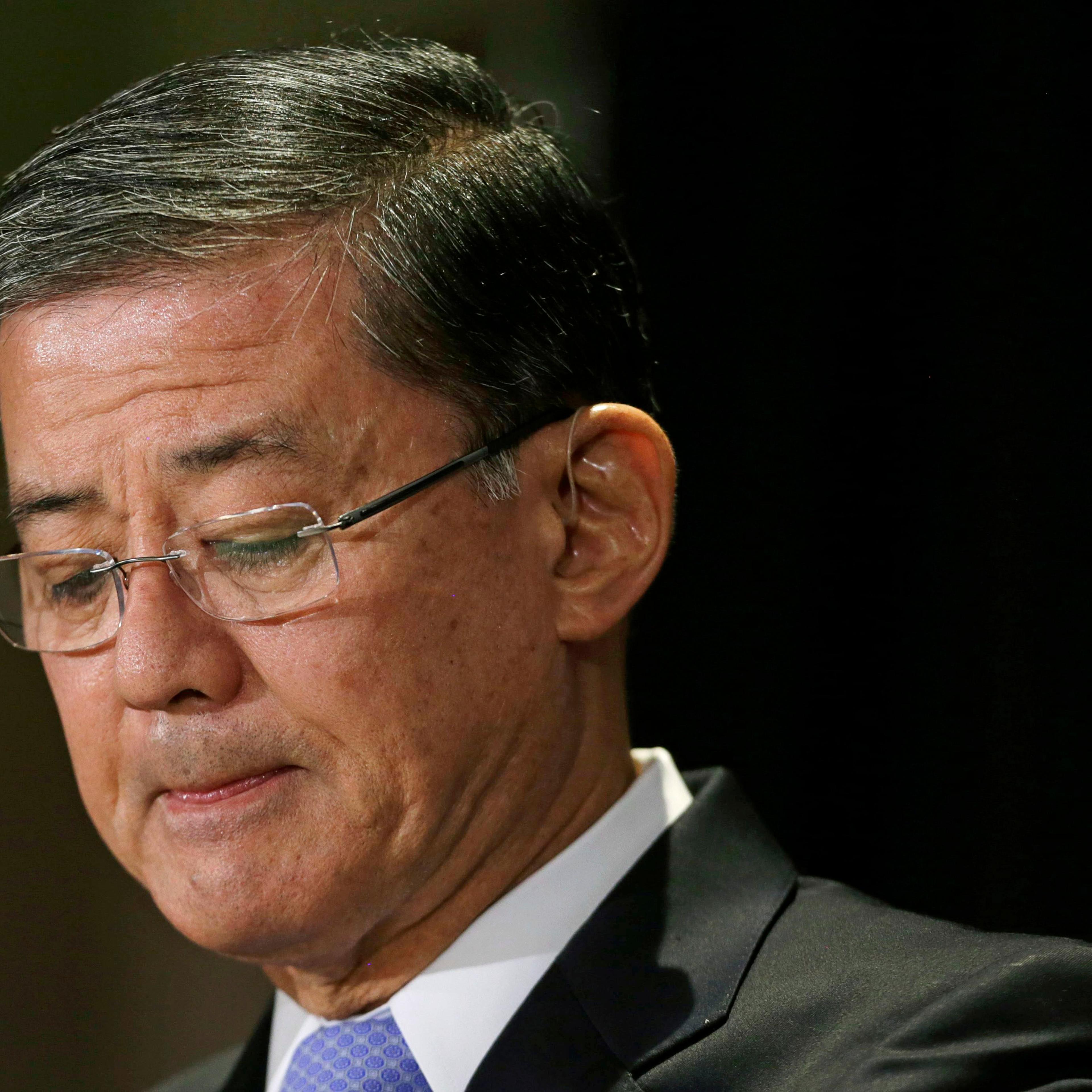 U.S. Veterans Affairs Secretary Eric Shinseki addresses The National Coalition for Homeless Veterans conference in Washington, D.C., on May 30, 2014.