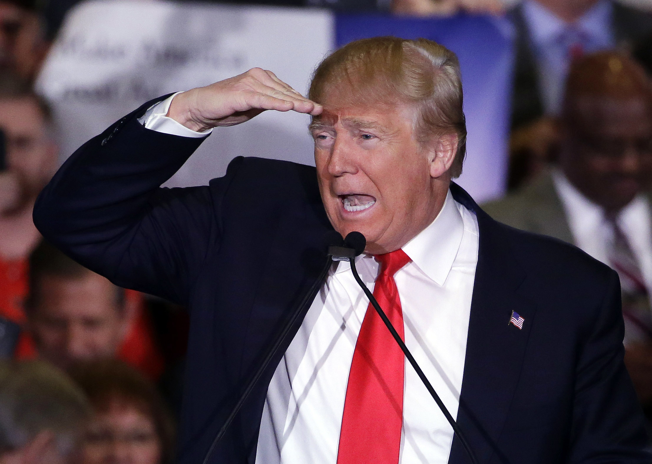 Donald Trump looks out onto the crowd during a rally on Feb. 23, 2016 in Reno, Nev.