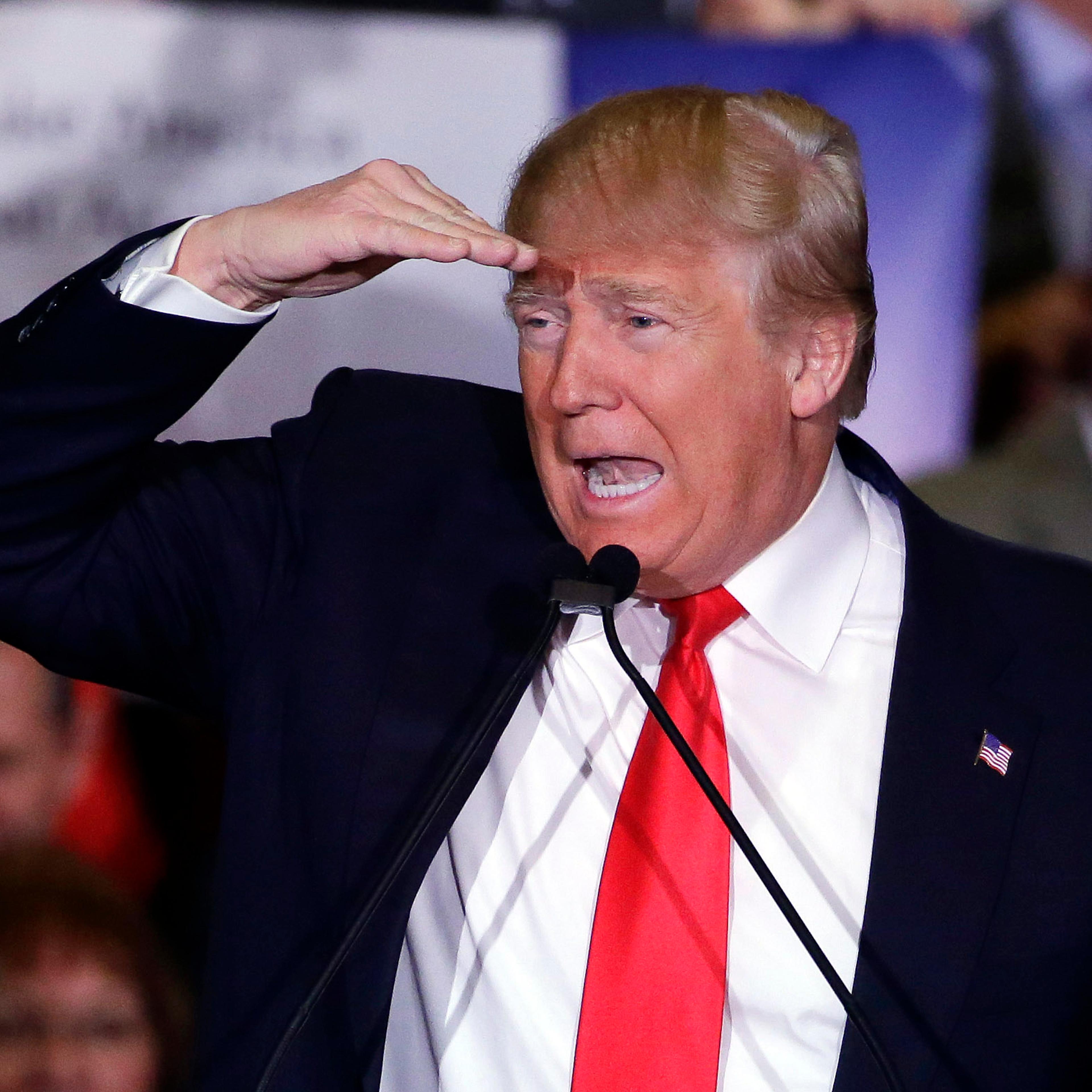 Donald Trump looks out onto the crowd during a rally on Feb. 23, 2016 in Reno, Nev.