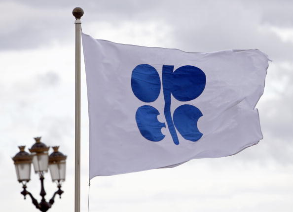 An OPEC flag blows in the wind in Oran, Algeria.