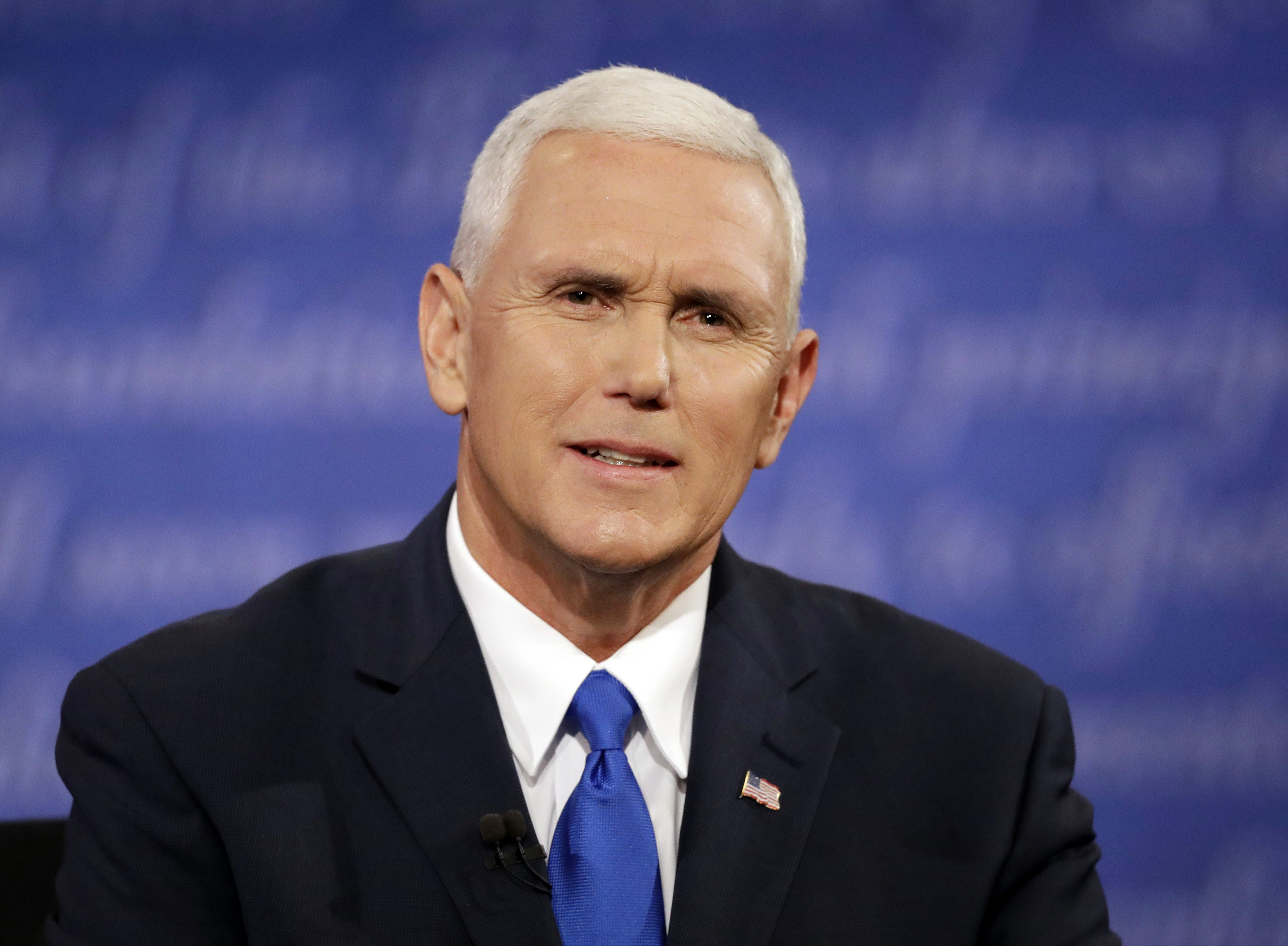 Republican vice-presidential nominee Gov. Mike Pence speaks during the vice-presidential debate with Democratic vice-presidential nominee Sen. Tim Kaine at Longwood University in Farmville, Va., Oct. 4, 2016.