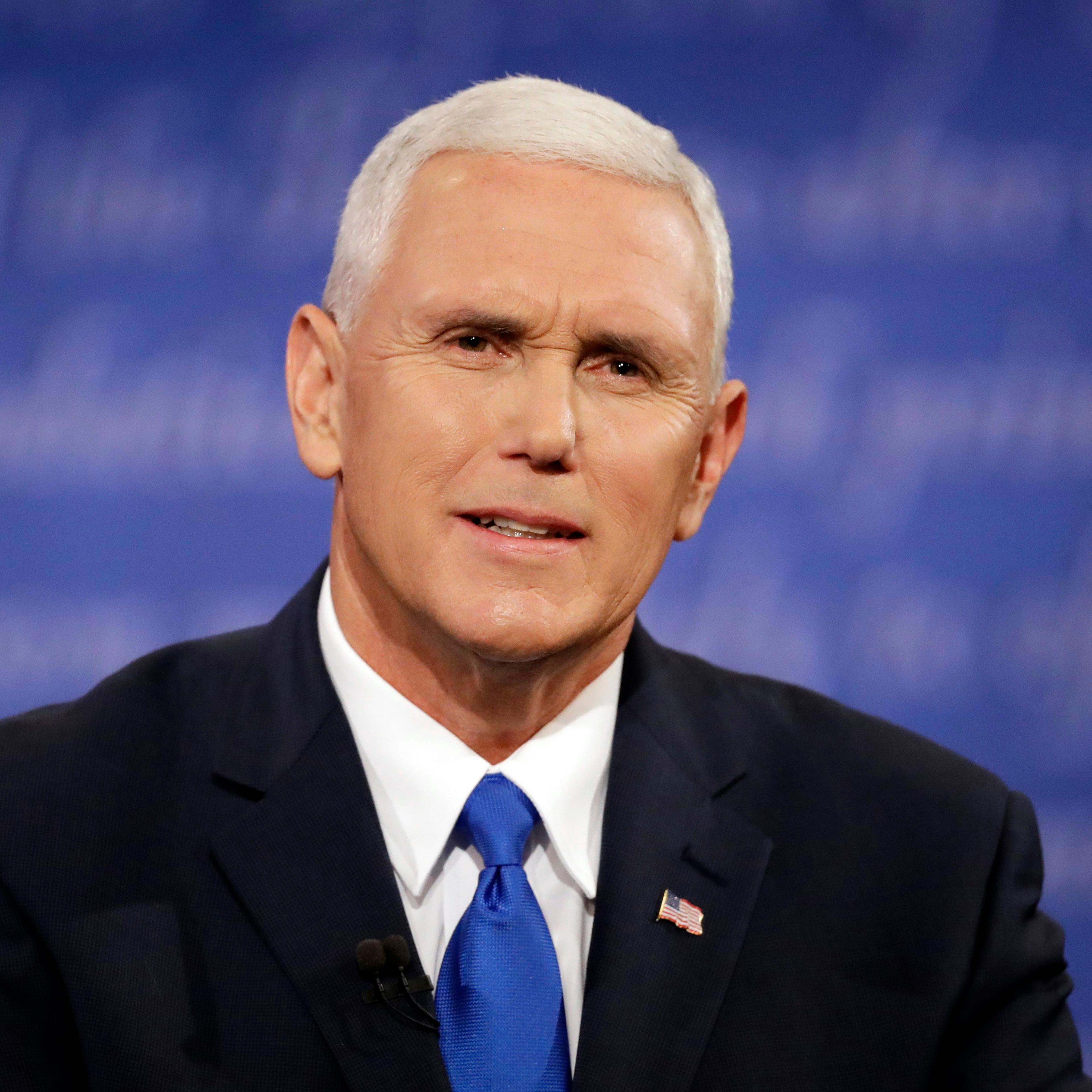 Republican vice-presidential nominee Gov. Mike Pence speaks during the vice-presidential debate with Democratic vice-presidential nominee Sen. Tim Kaine at Longwood University in Farmville, Va., Oct. 4, 2016.