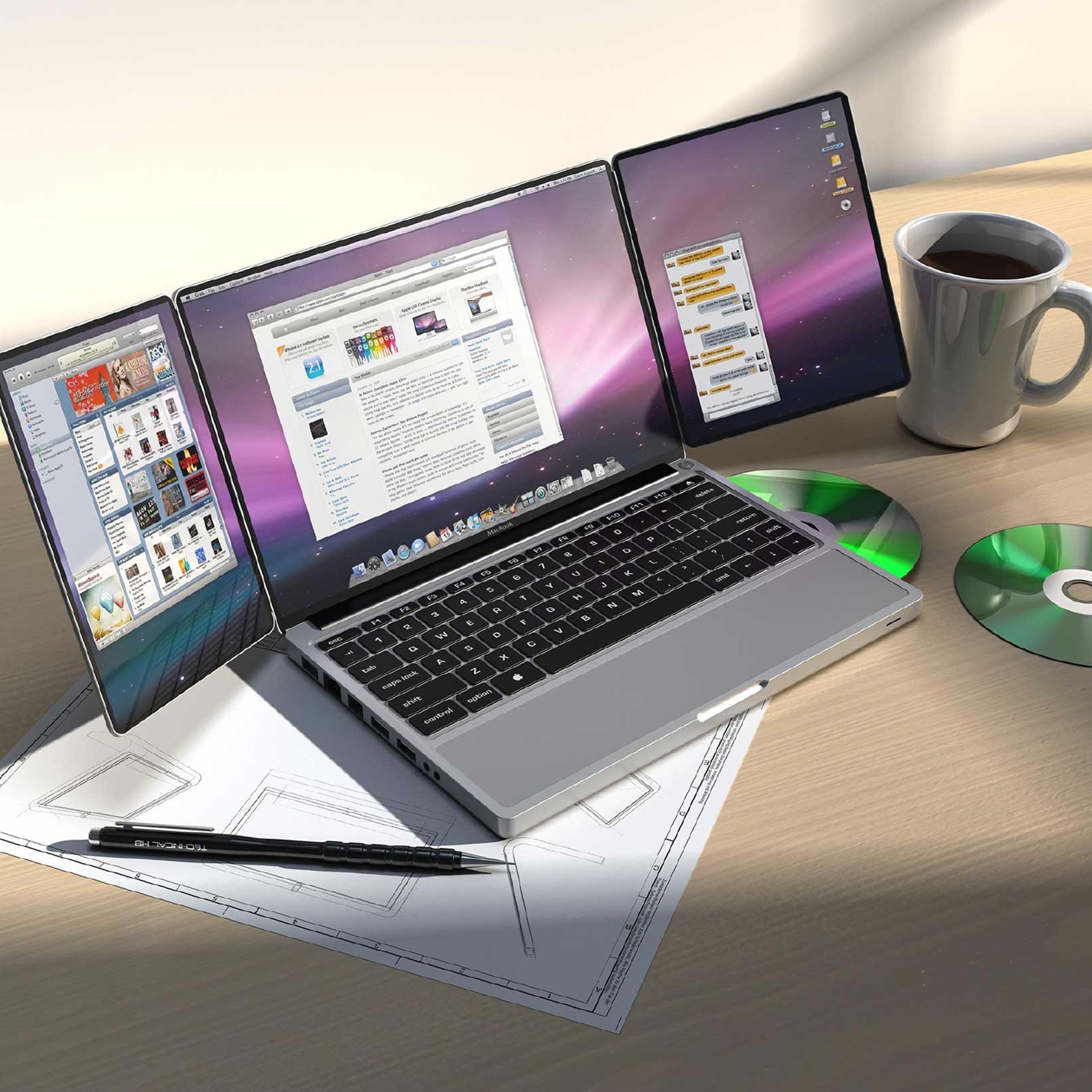 <b>2008: Apple Tribook</b> Two screens would fold out of the main monitor to create a 21 inch display.