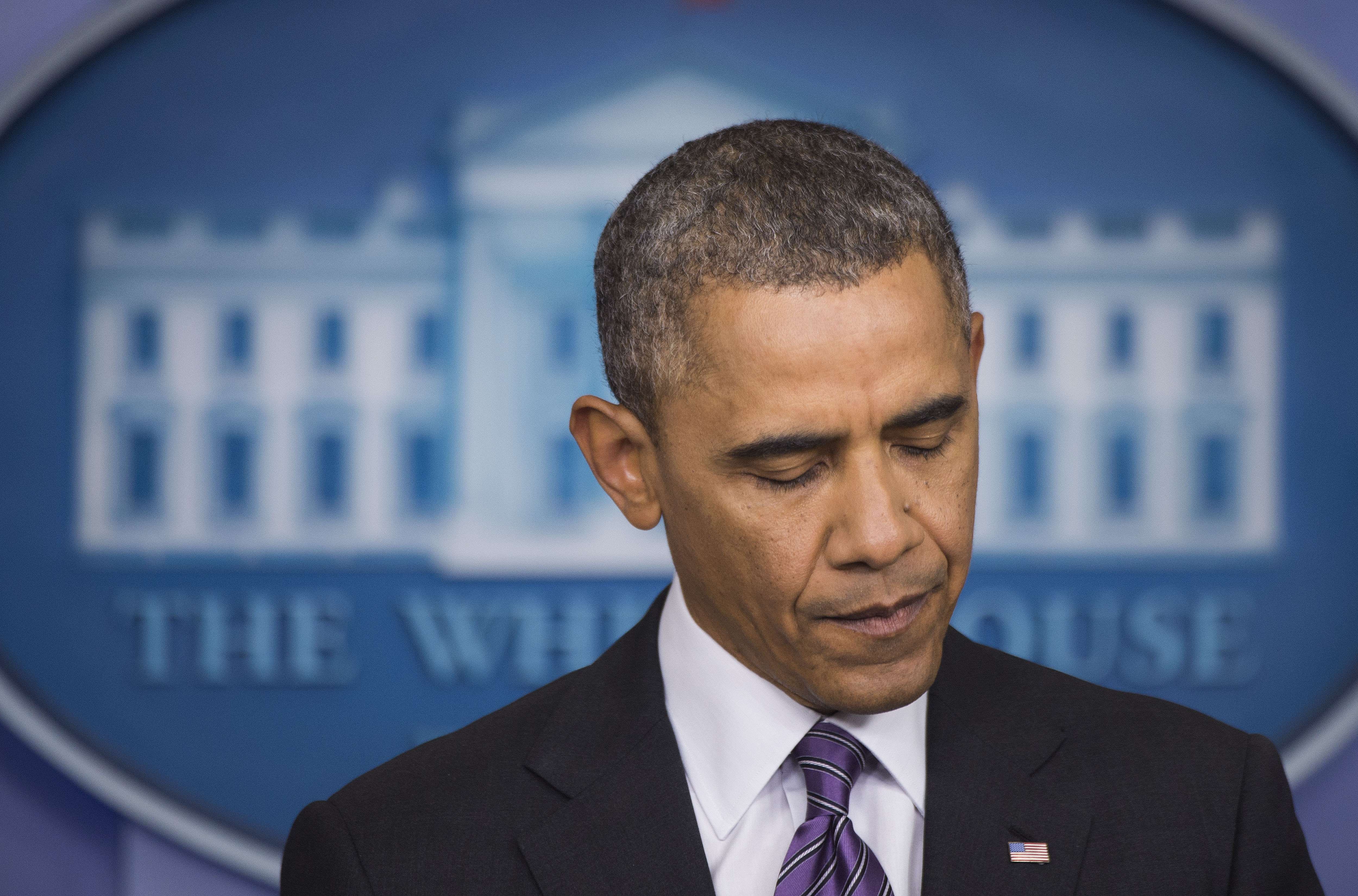 U.S. President Barack Obama delivers remarks from the Brady Press Room at the White House in Washington, D.C., on April 17, 2014.