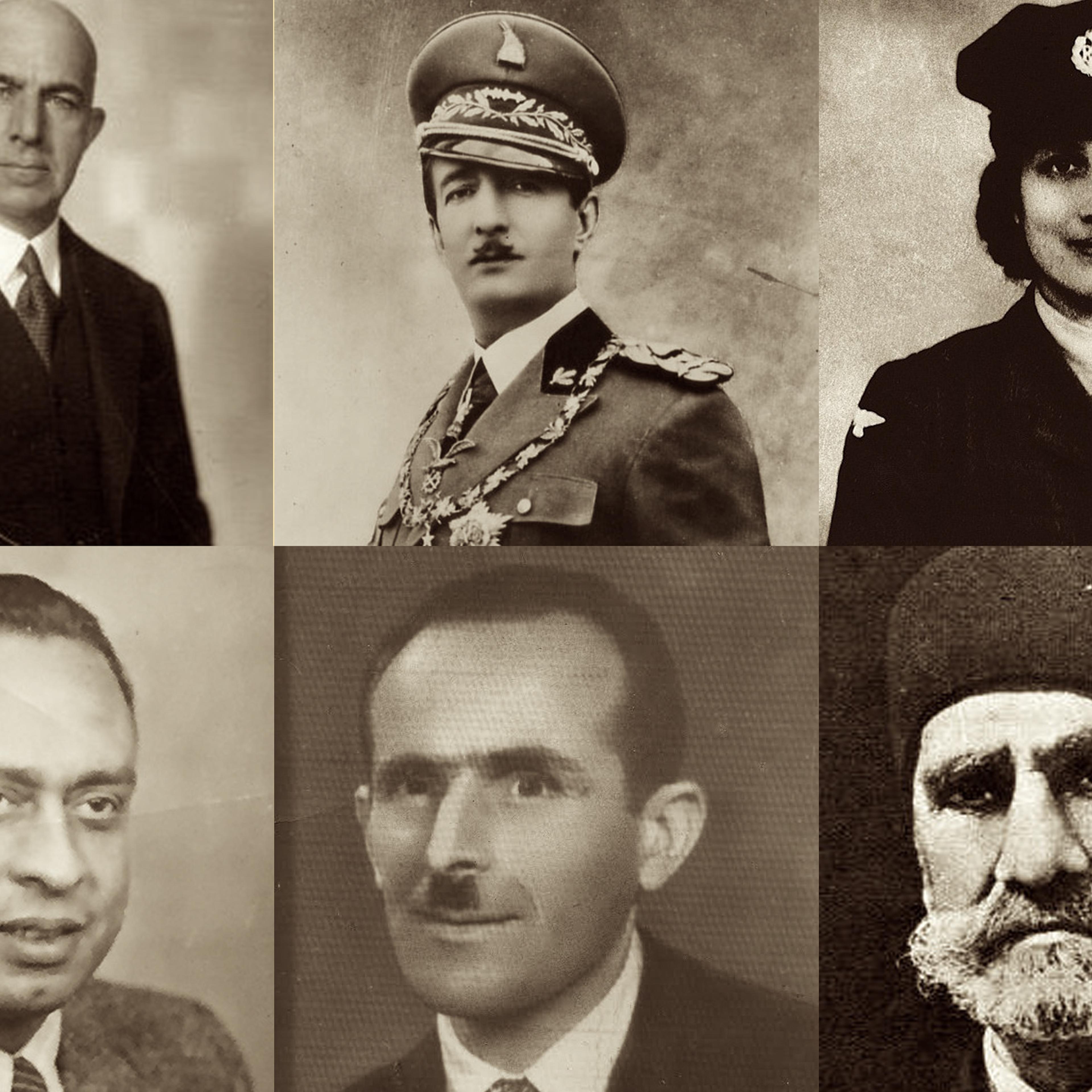 (Top row, left to right) Behic Erkin, King Zog I of Albania, Noor Inayat Khan; (Bottom row, left to right) Mohamed Helmy, Rifat Abdyl Hoxha, Ahmed Pasha Bey