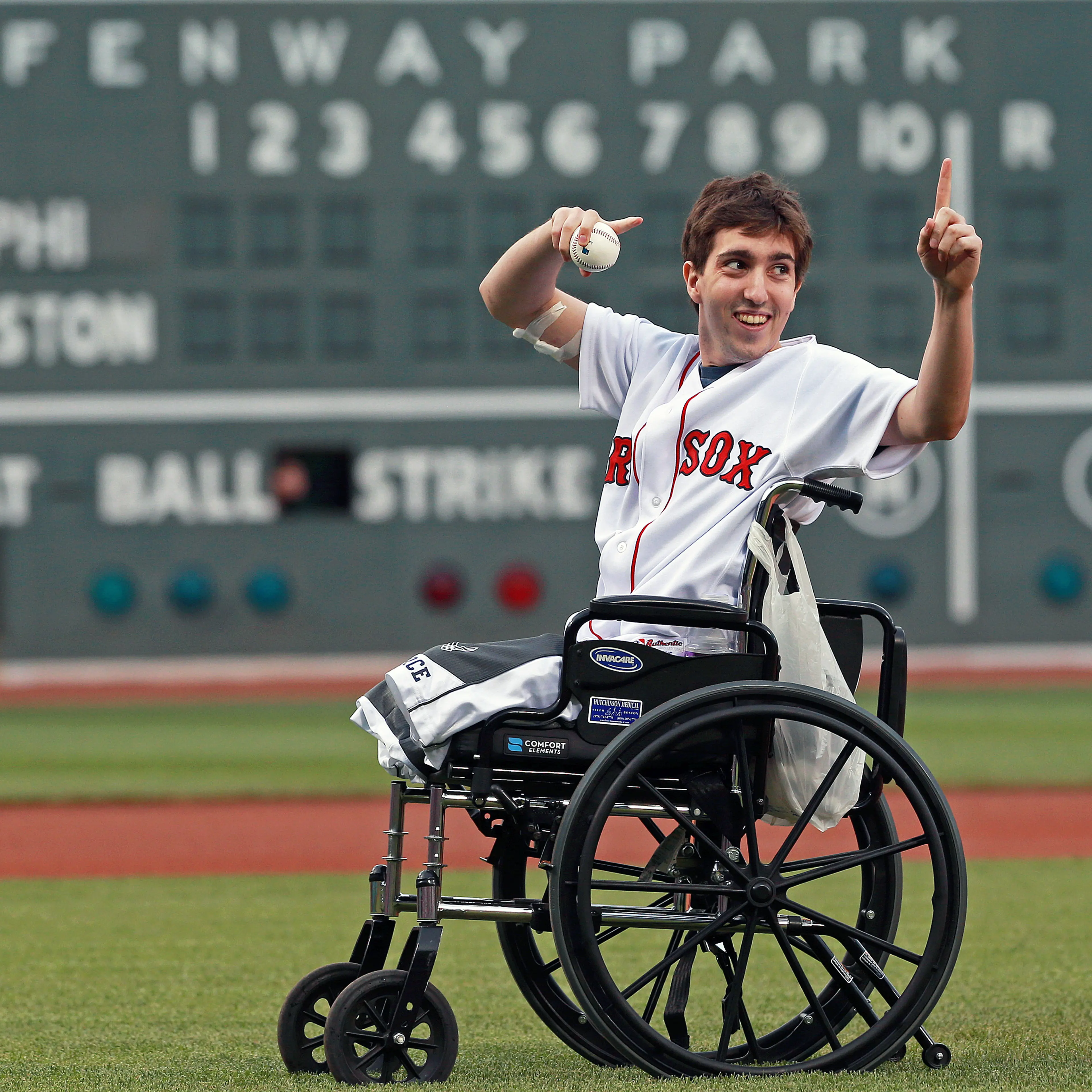 Jeff Bauman Throws First Pitch At Fenway Park